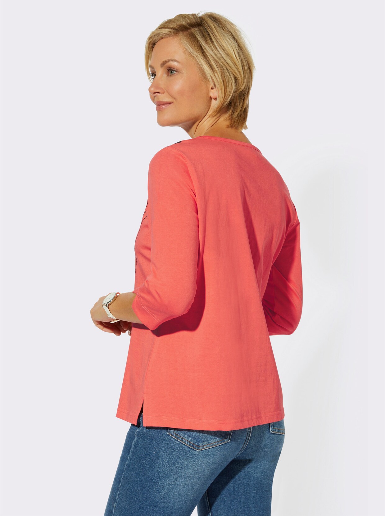 Shirt met 3/4-mouw - koraal/wit geprint