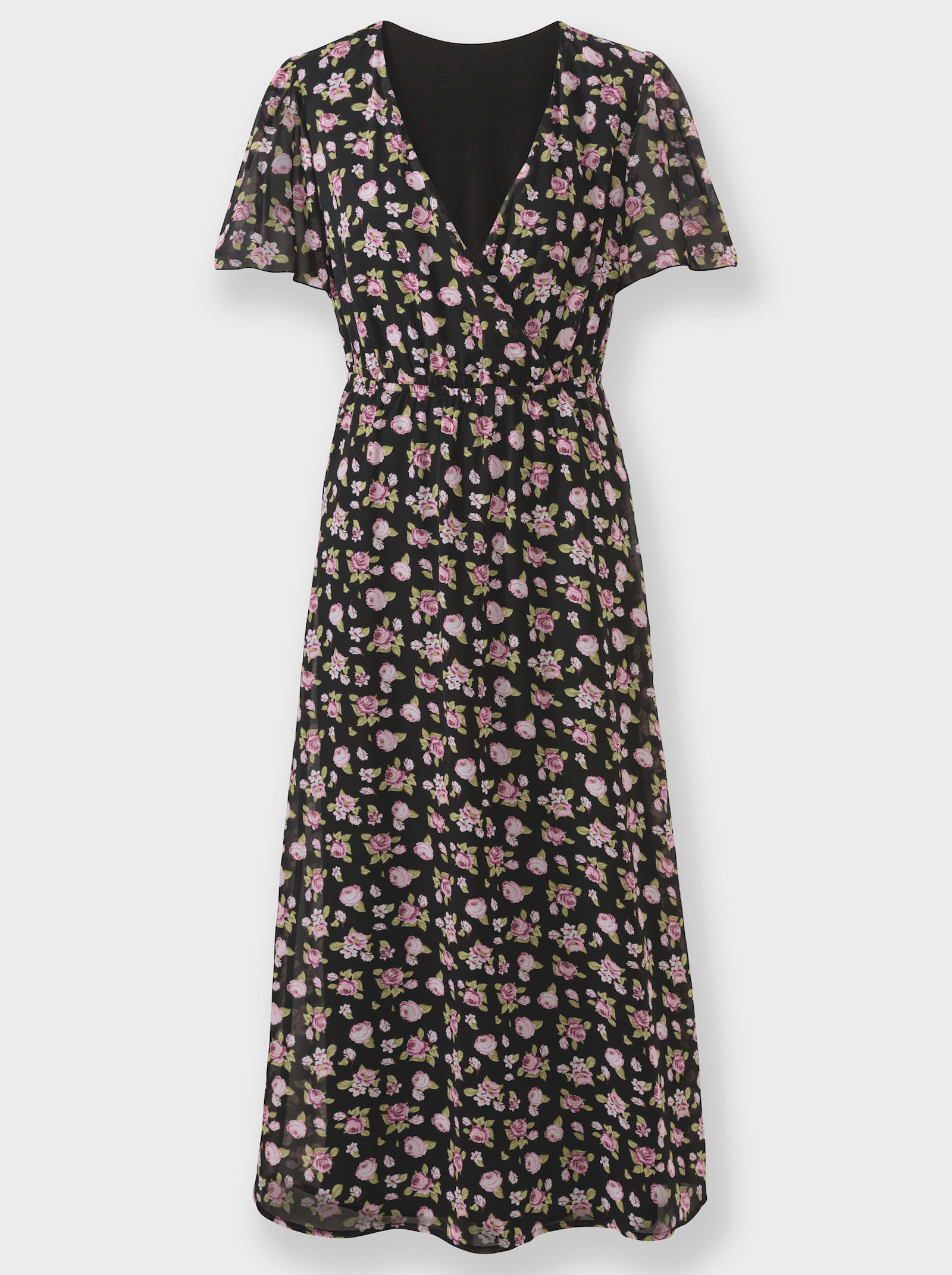 Blumenkleid in Georgette-Qualität - schwarz-weiß-gemustert