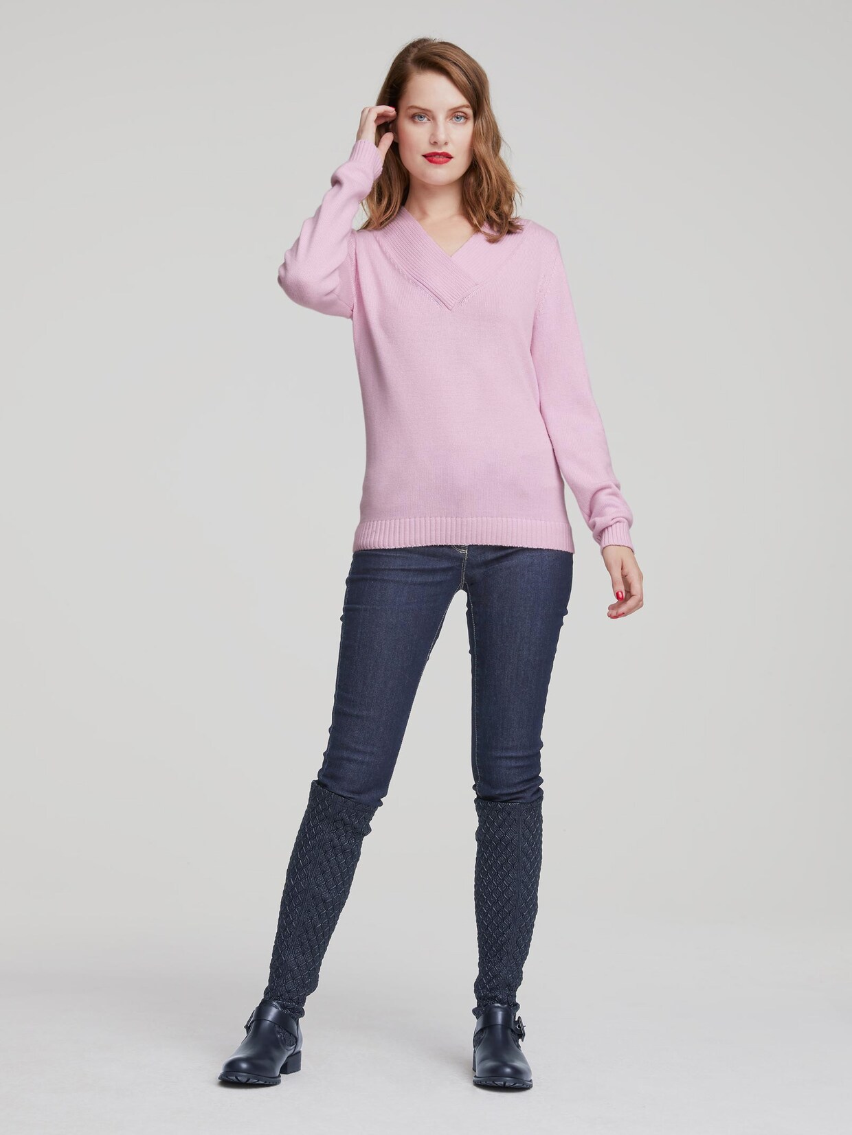 Linea Tesini Pullover met V-hals - roze