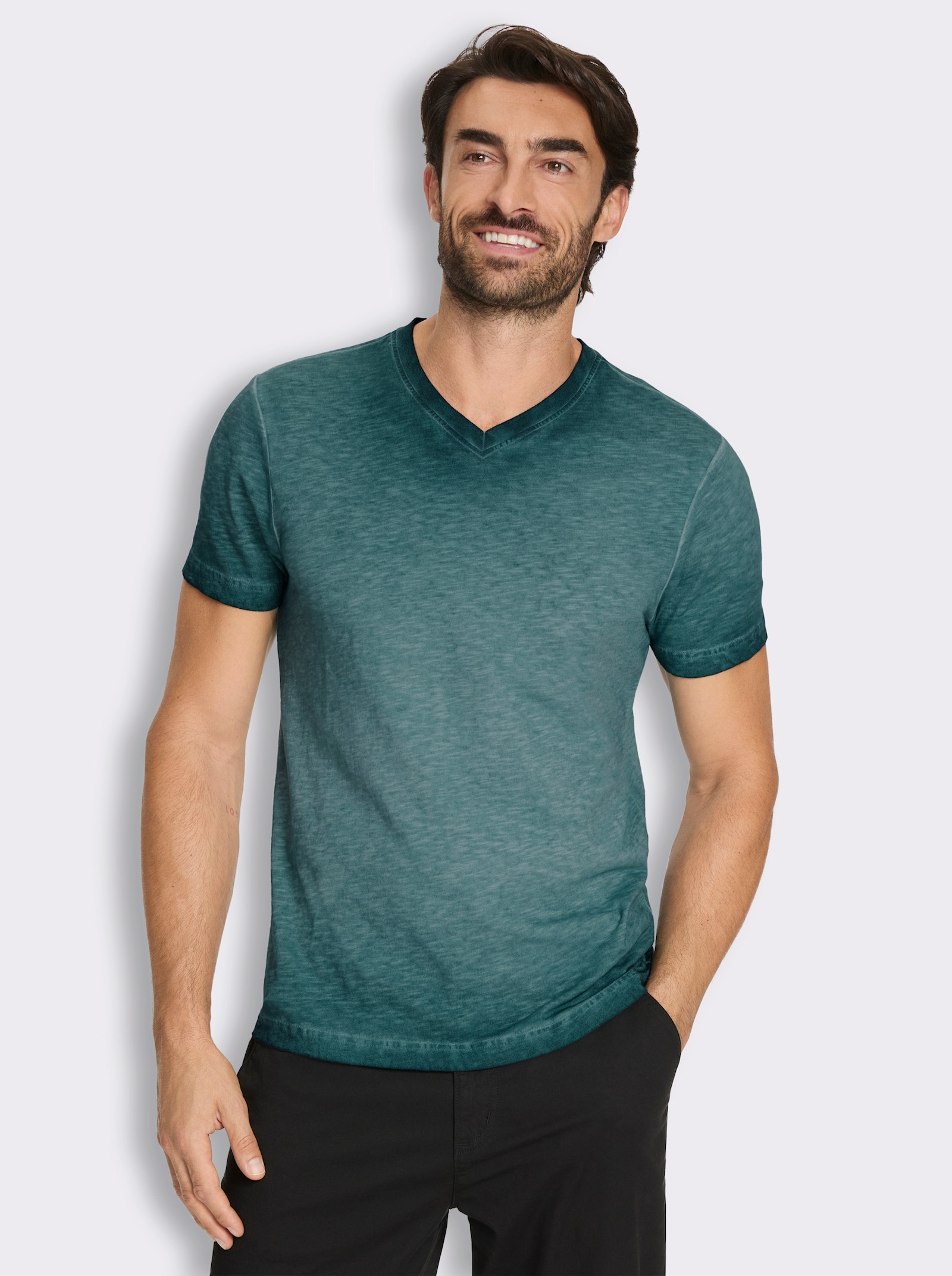 Kurzarmshirt aus reiner Baumwolle - petrol
