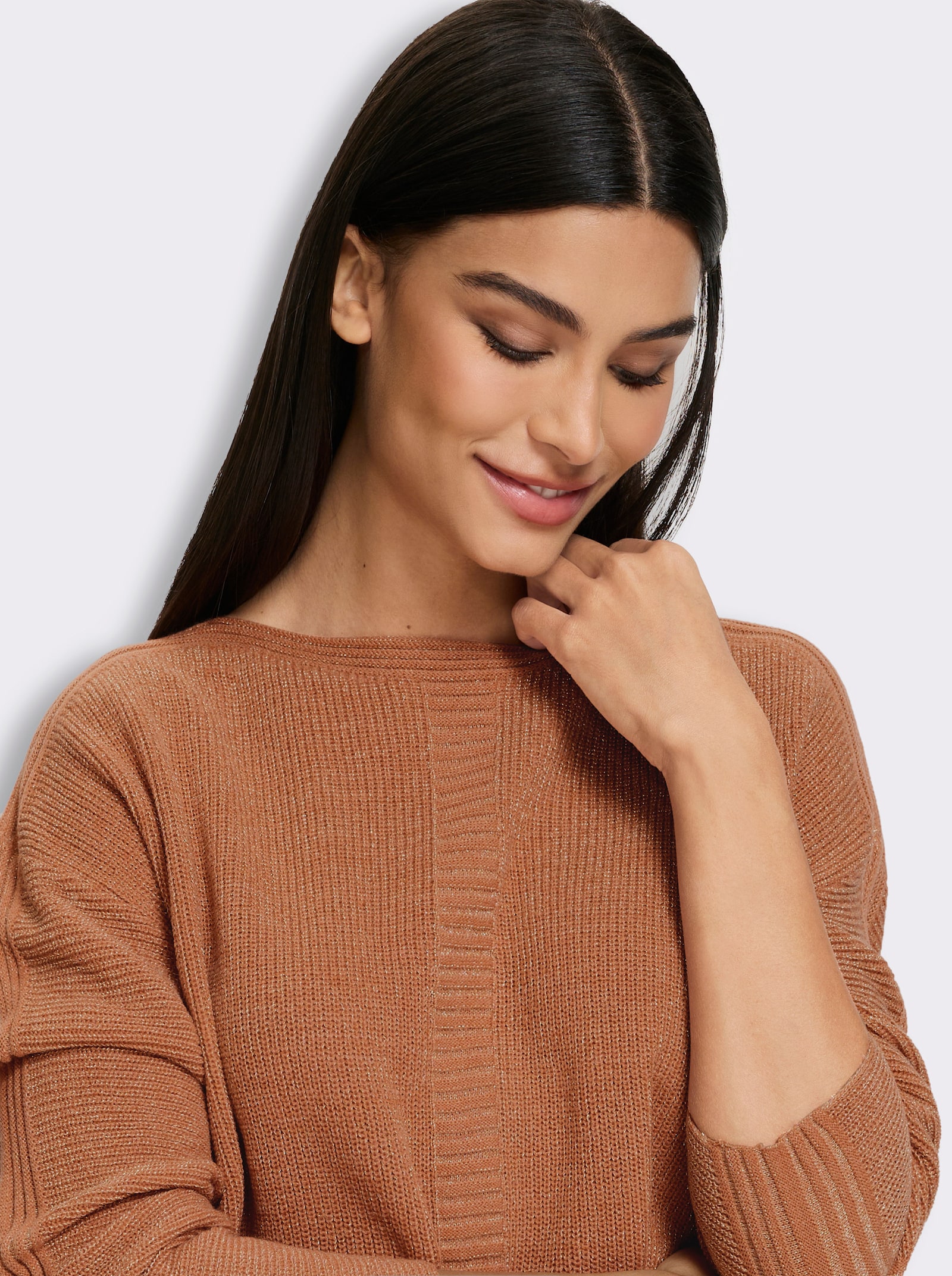 heine Langarm-Pullover mit Zierstreifen - papaya