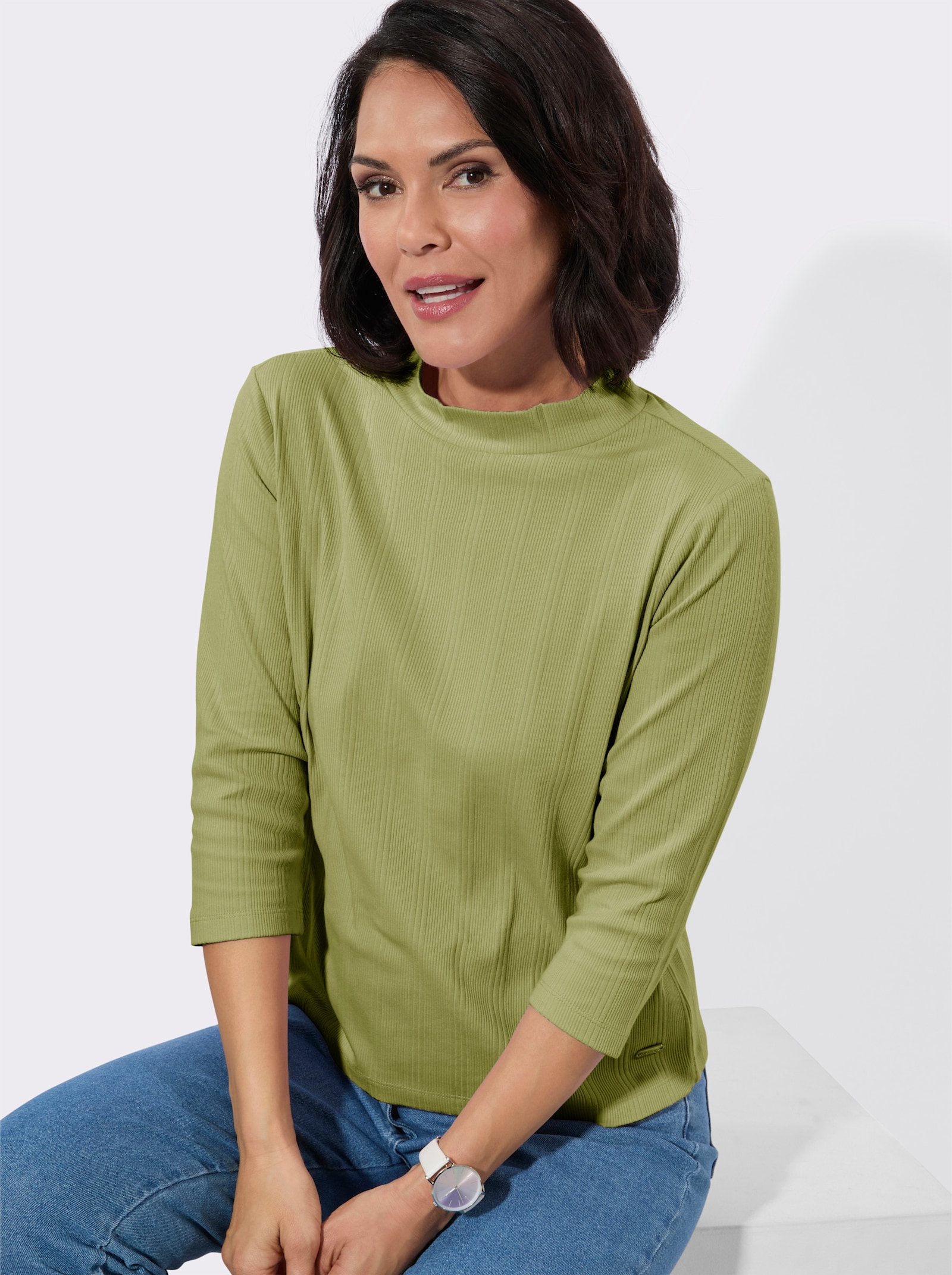 Stehkragenshirt im Jacquardmuster - lindgrün