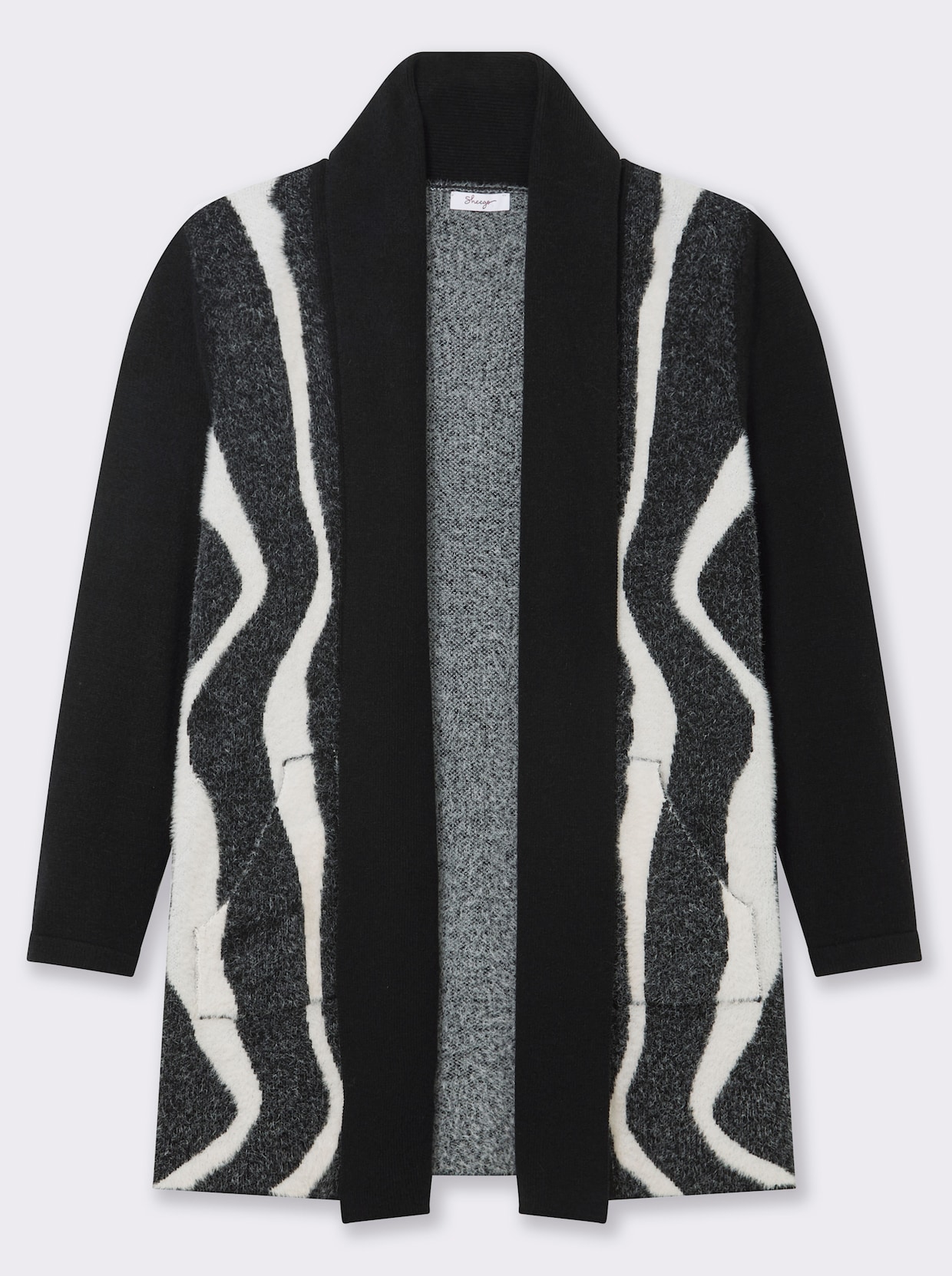 sheego Strickjacke - schwarz-ecru-gemustert