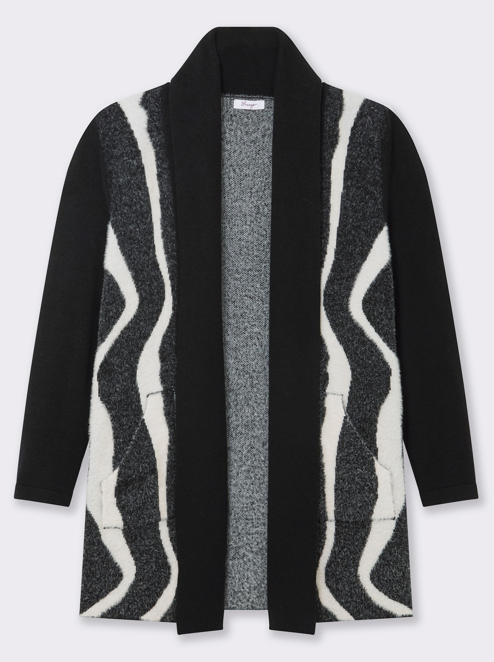 sheego Vest met pluisgarenpatroon - zwart/ecru gedessineerd