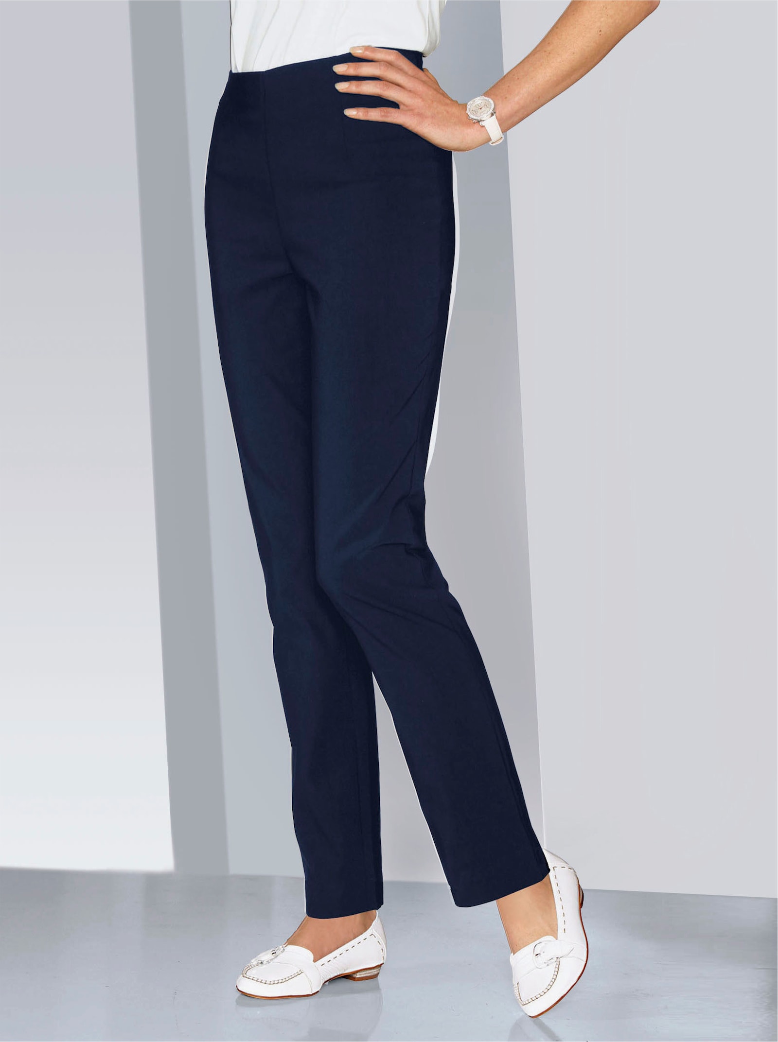 Strečové kalhoty s vnitřním elastickým pasem - námořnická modrá
