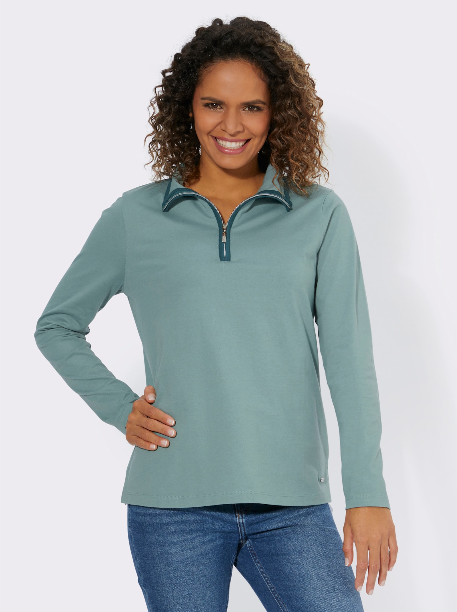 Sweatshirt mit Stehkragen und Reißverschluss - jade