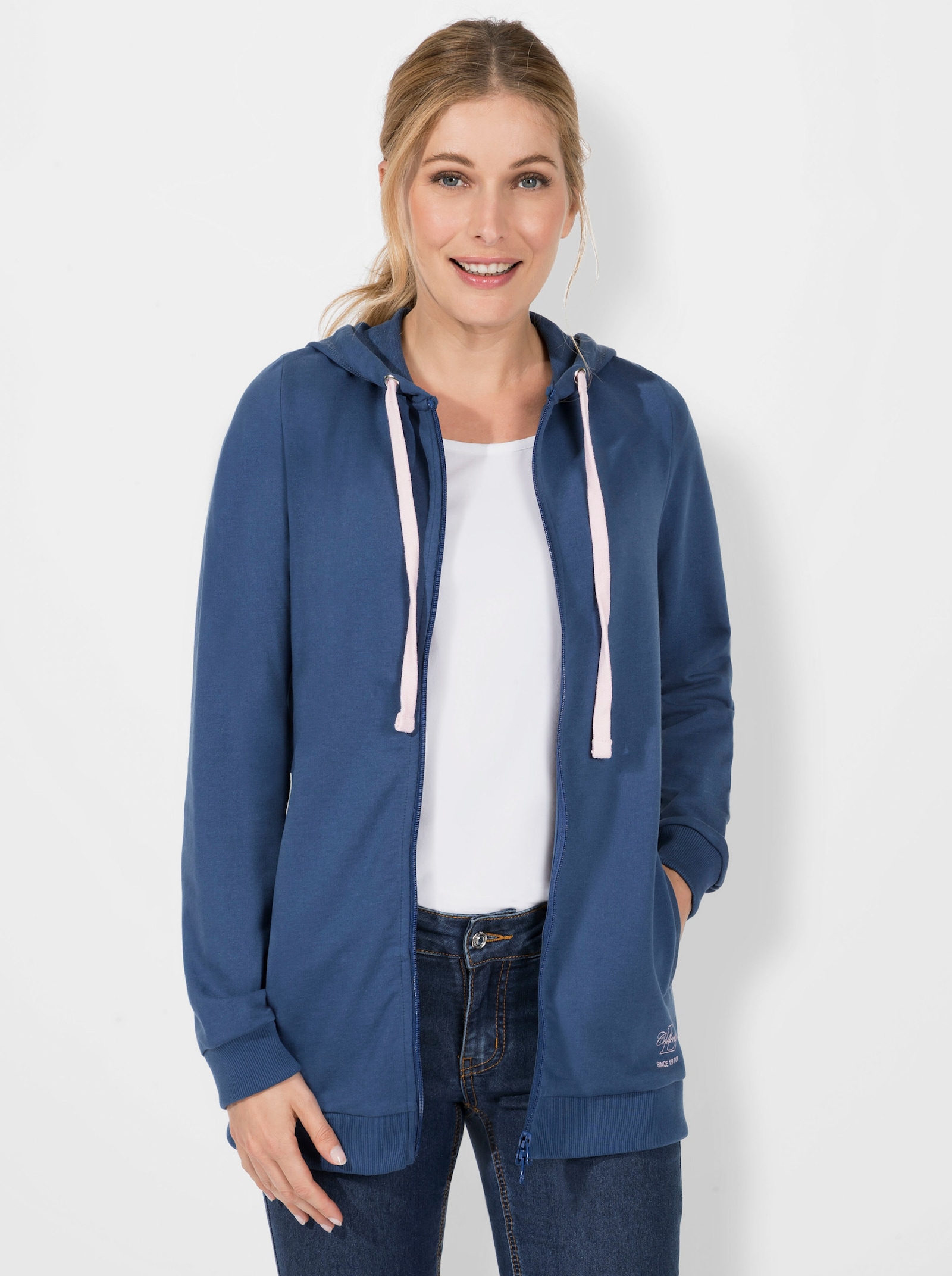 Shirtjacke in langer Form - jeansblau