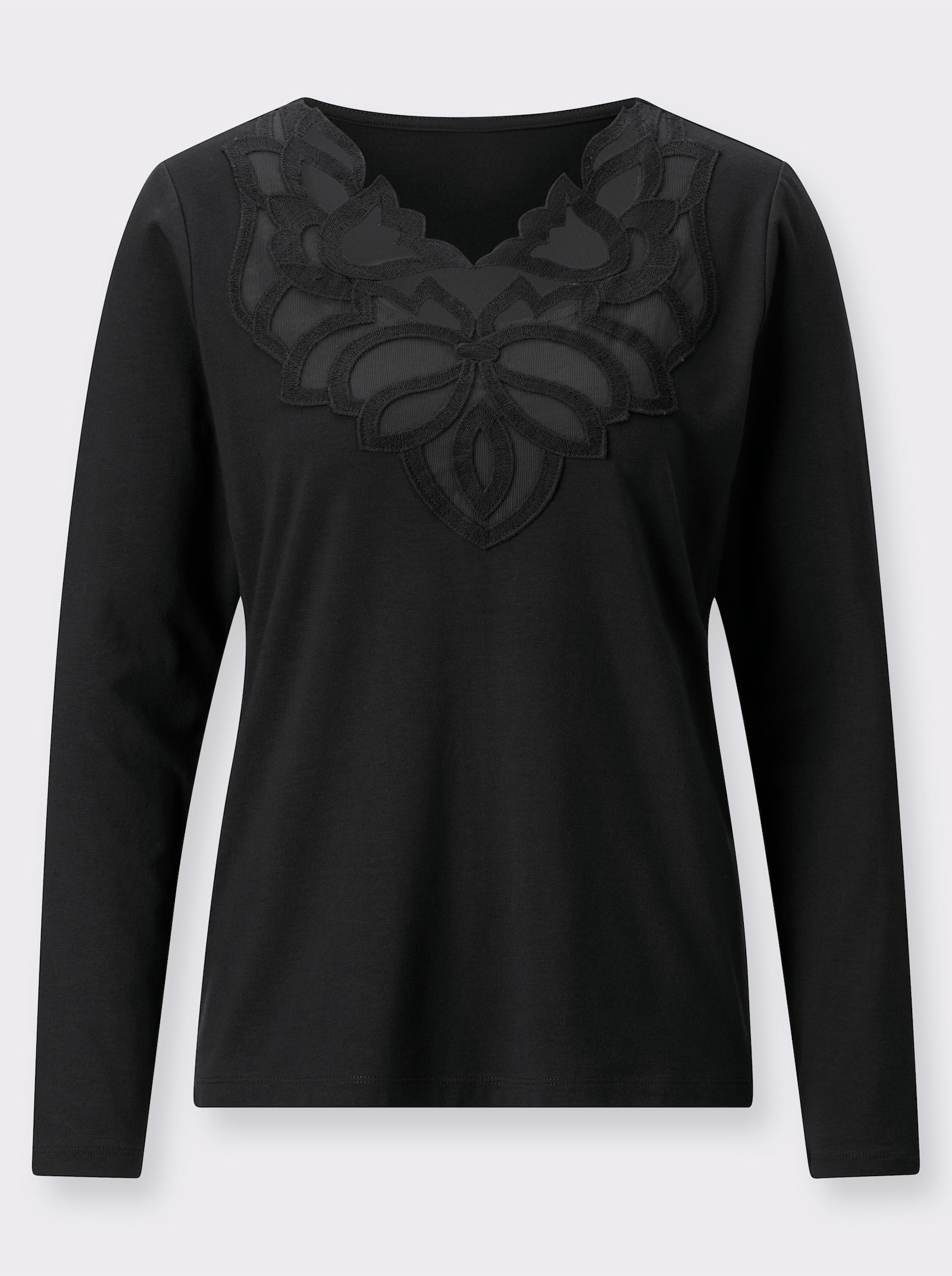 Langarmshirt im feinen Baumwoll-Modal-Mix - schwarz