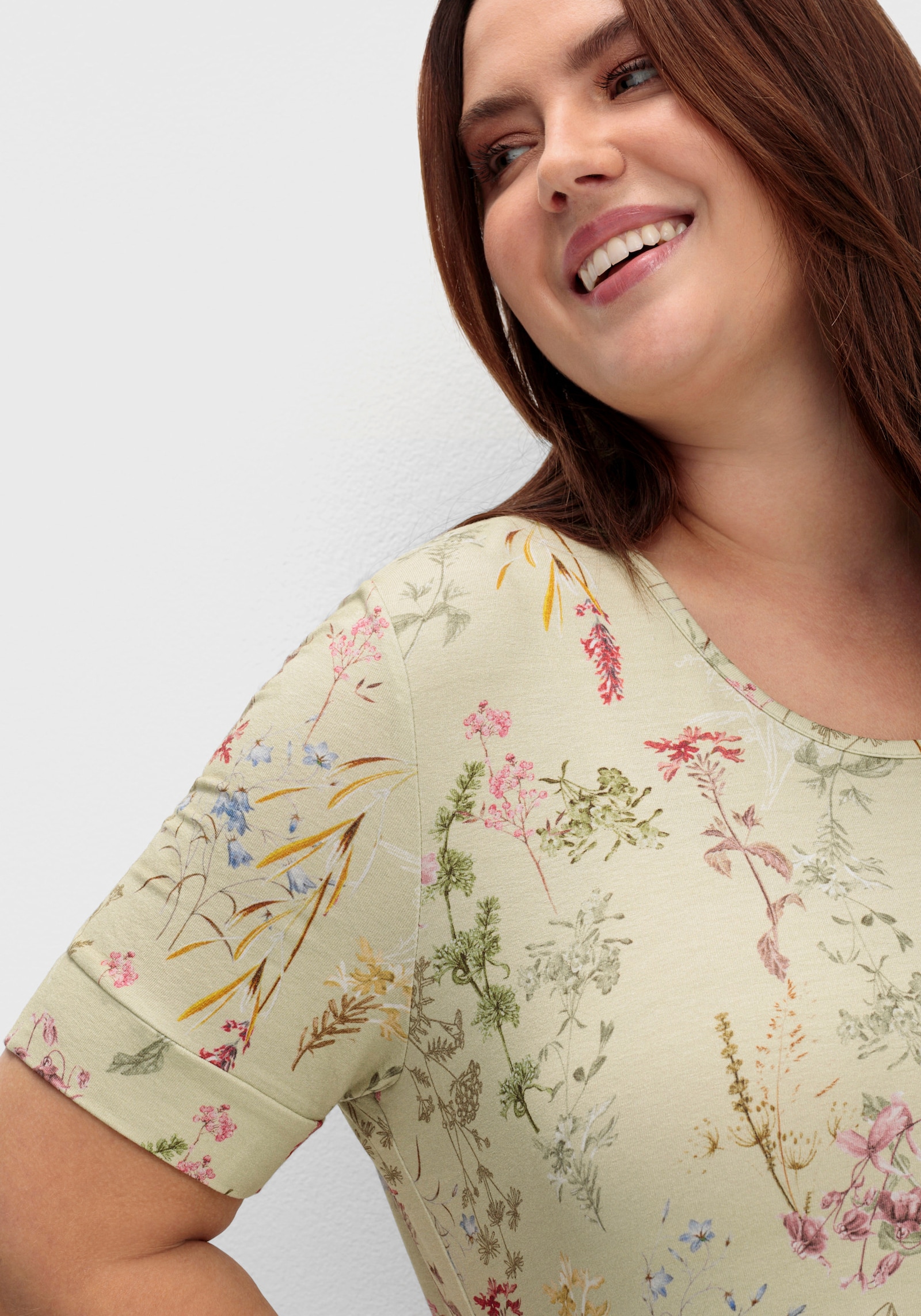 Jerseykleid mit Blümchen-Druck - pistazie-bedruckt