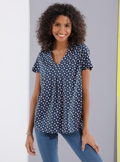 Comfortabele blouse - marine geprint