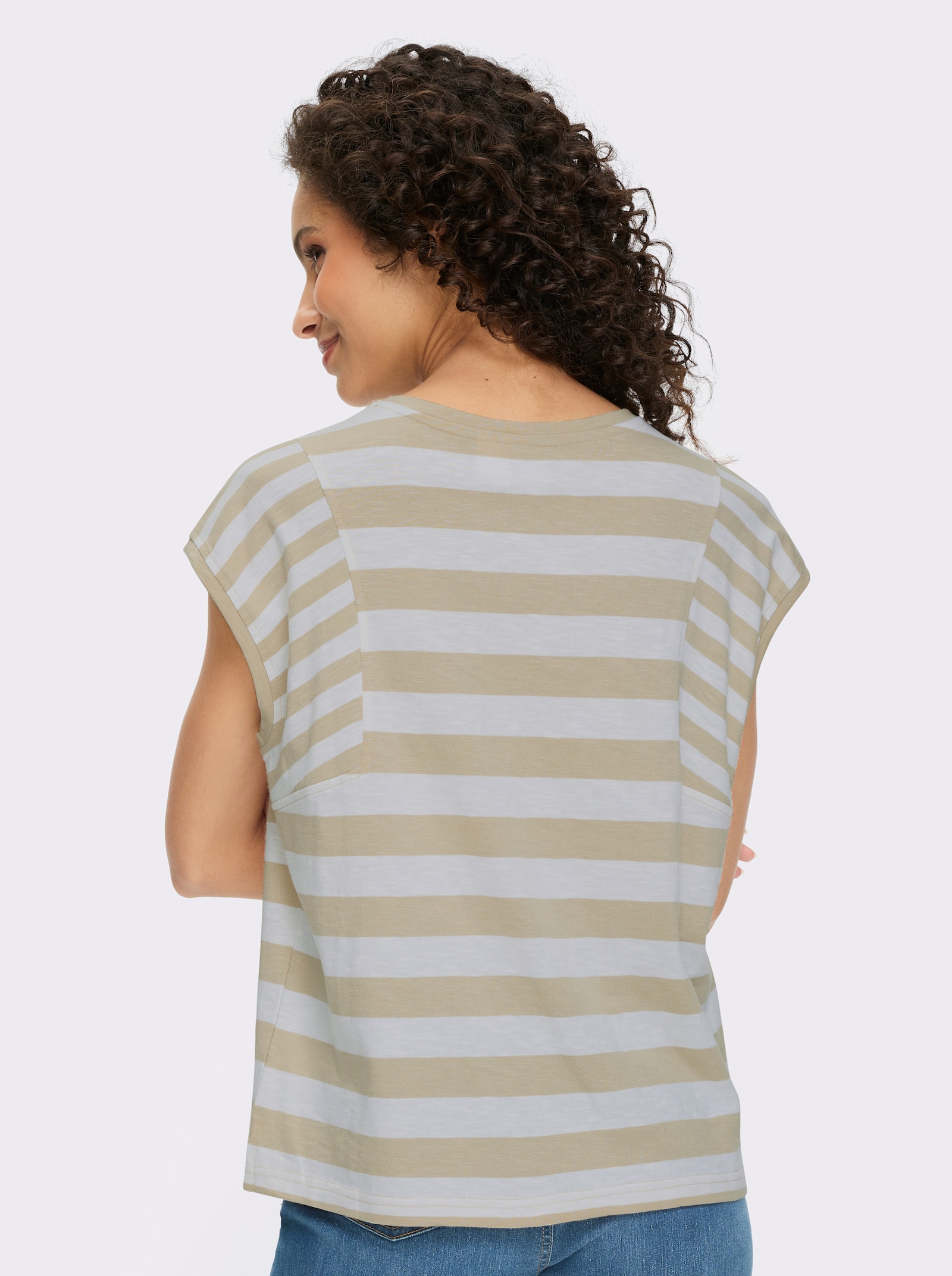 heine Streifenshirt aus Flammgarn - sand-weiß-gestreift