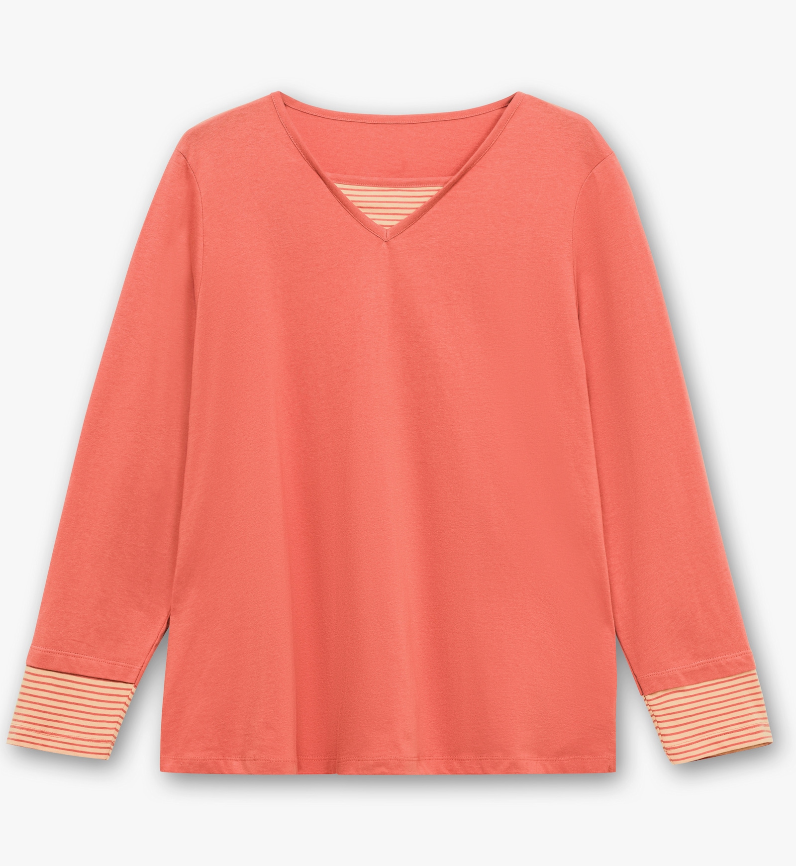 Langarmshirt mit garngefärbten Streifen - terrakotta