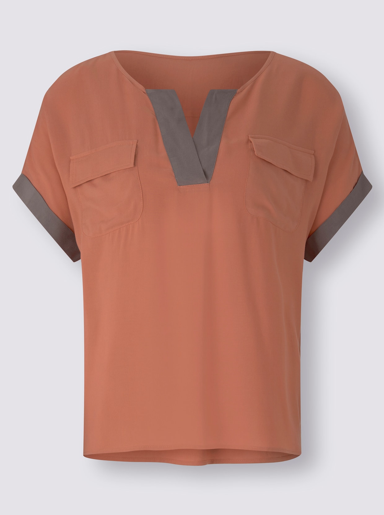Blouse met korte mouwen - papaja/donkertaupe