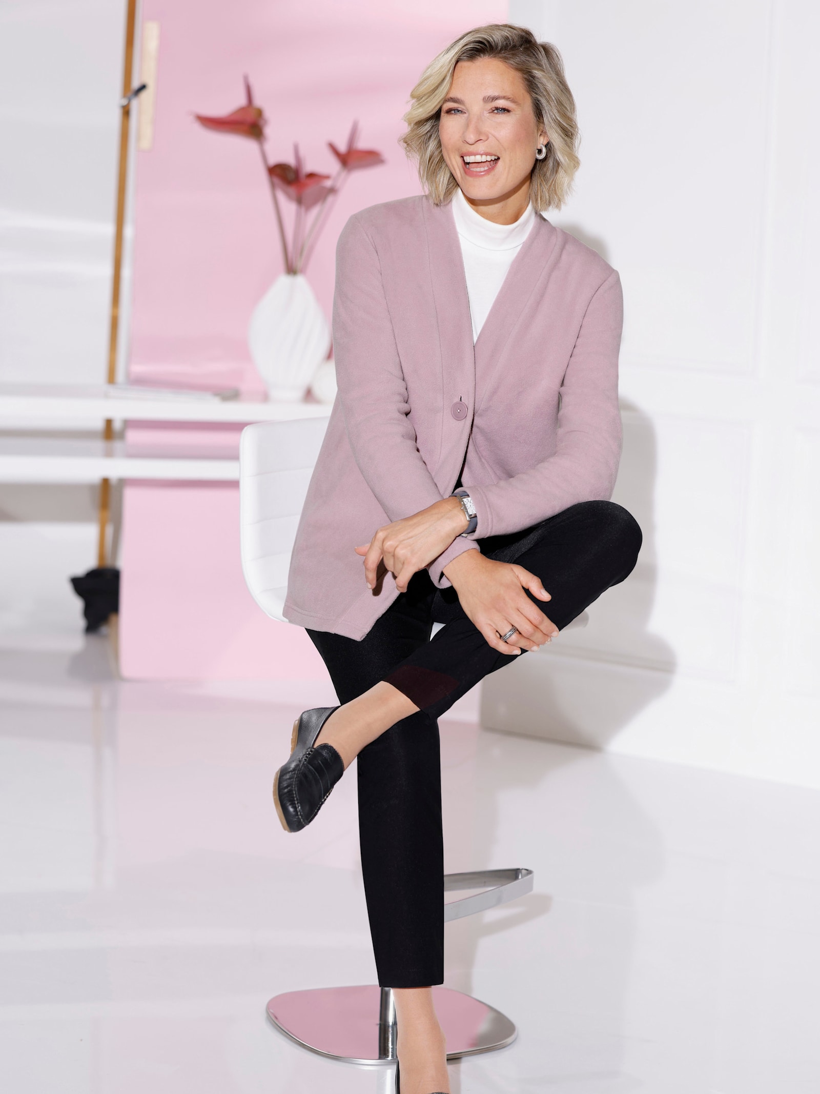 Fleecejacke mit V-Ausschnitt - mauve