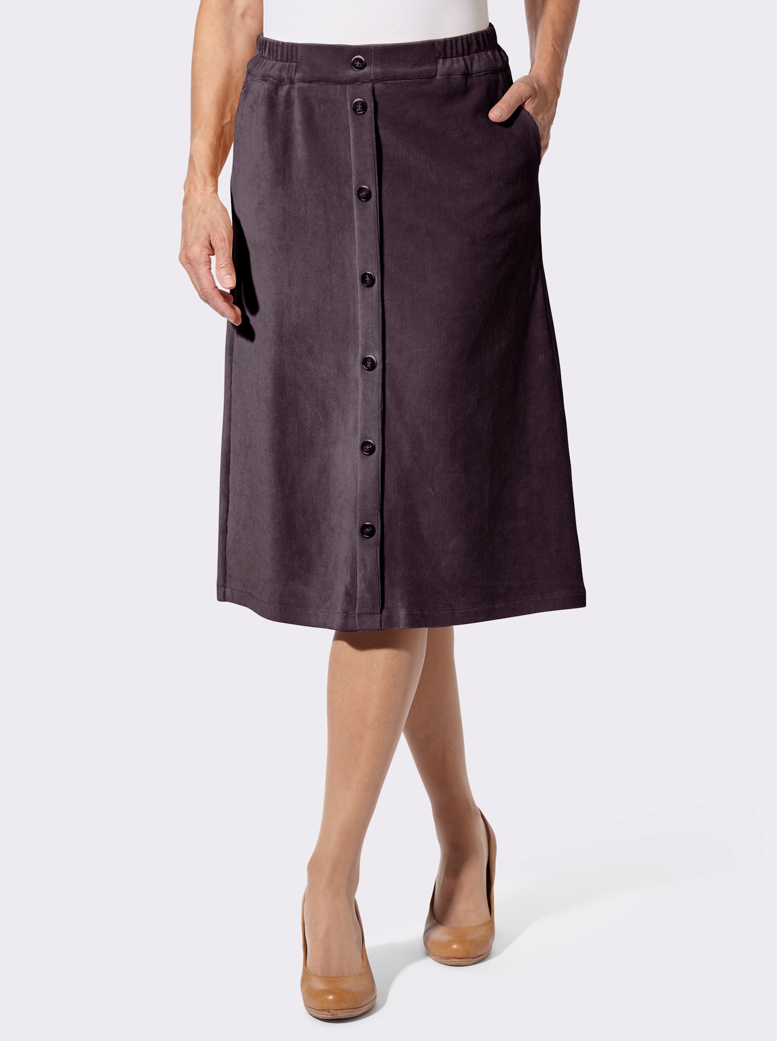 Cordrock mit imitierter Knopfleiste - aubergine