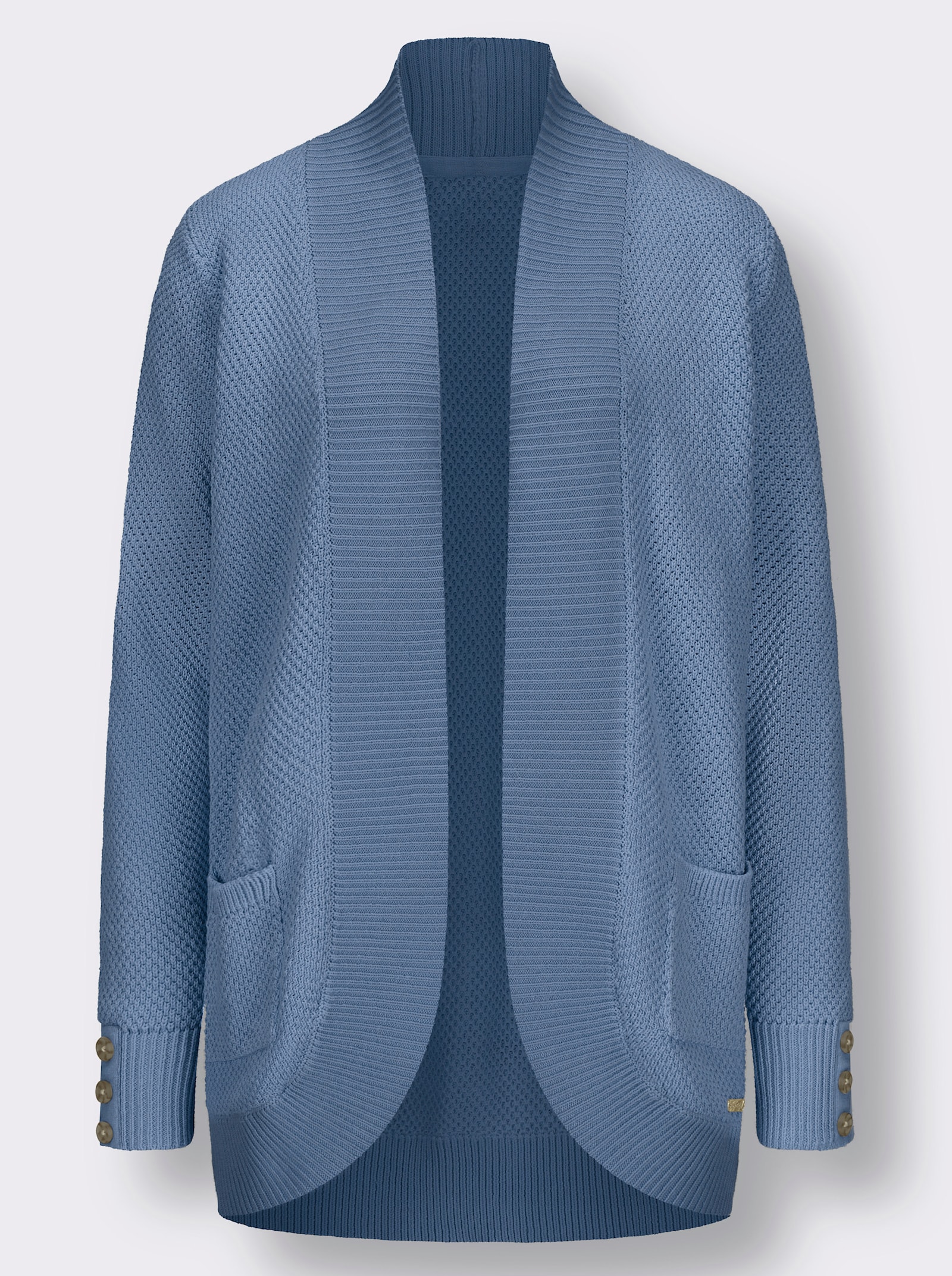 Longstrickjacke mit Struktur-Muster - mittelblau