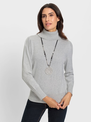 Rollkragenpullover mit hohen Ripp-Bündchen - hellgrau-meliert