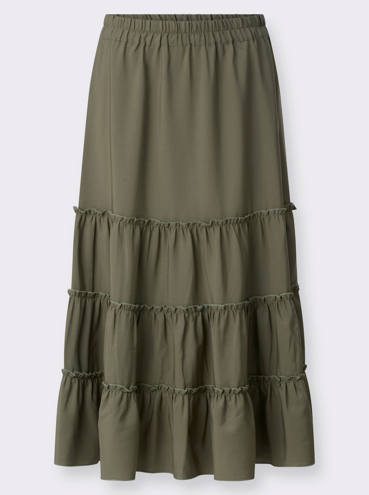 Stufenrock mit Rüschen-Verzierung - khaki