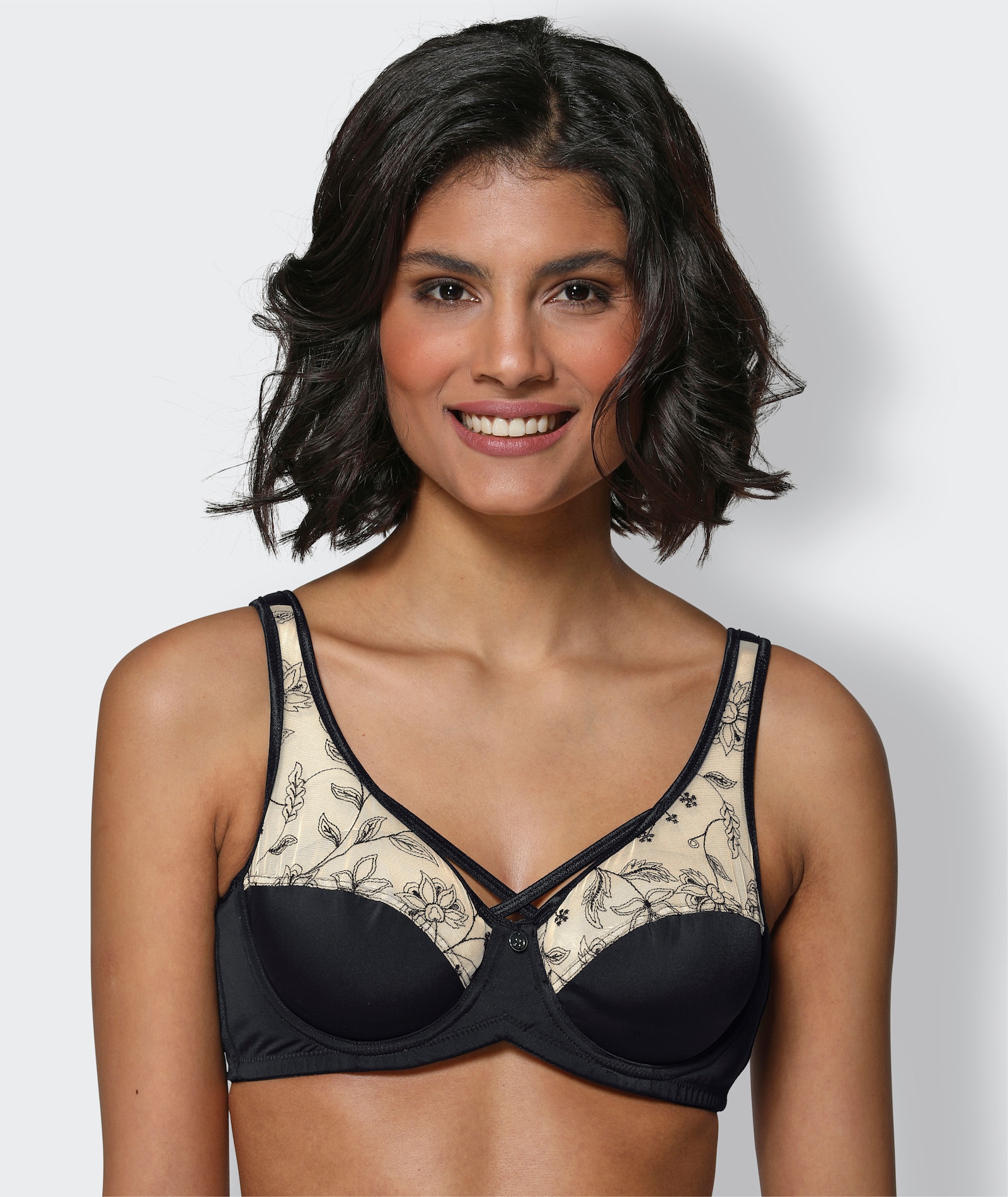 wäschepur Entlastungs-BH mit Bügel mit Blütenstickerei - schwarz-elfenbein