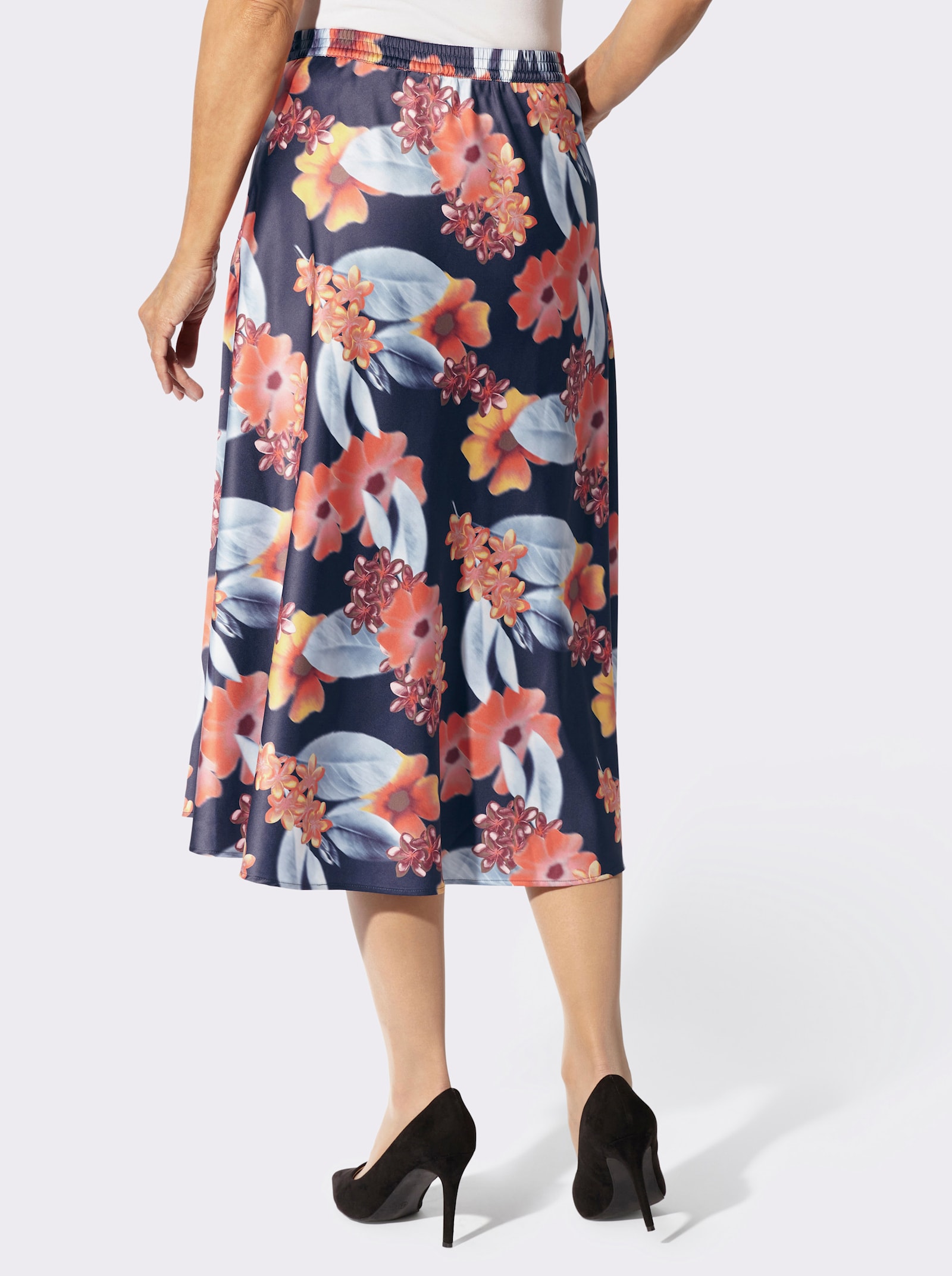 Satinrock in glänzender Qualität - marine-papaya-bedruckt