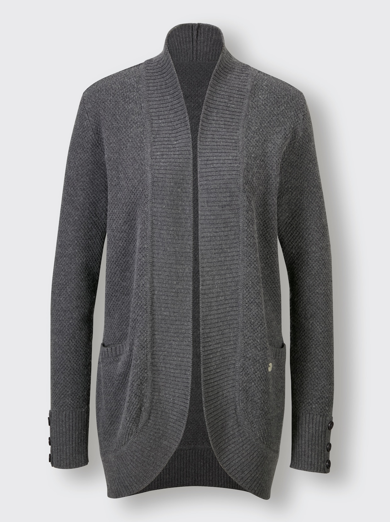 CREATION L PREMIUM Longstrickjacke - schwarz-anthrazit-meliert