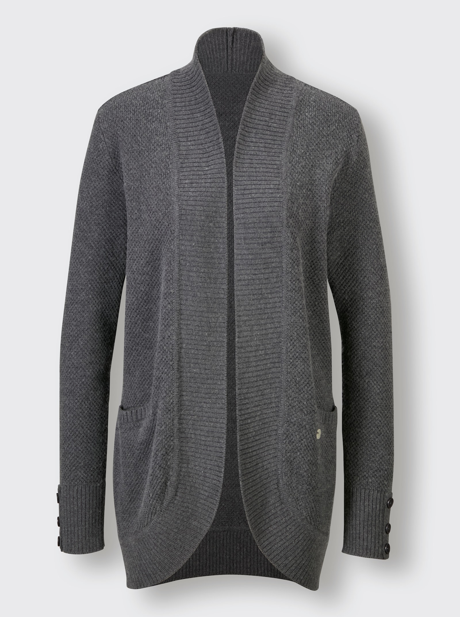 CREATION L PREMIUM Longstrickjacke verschlusslose Form - schwarz-anthrazit-meliert