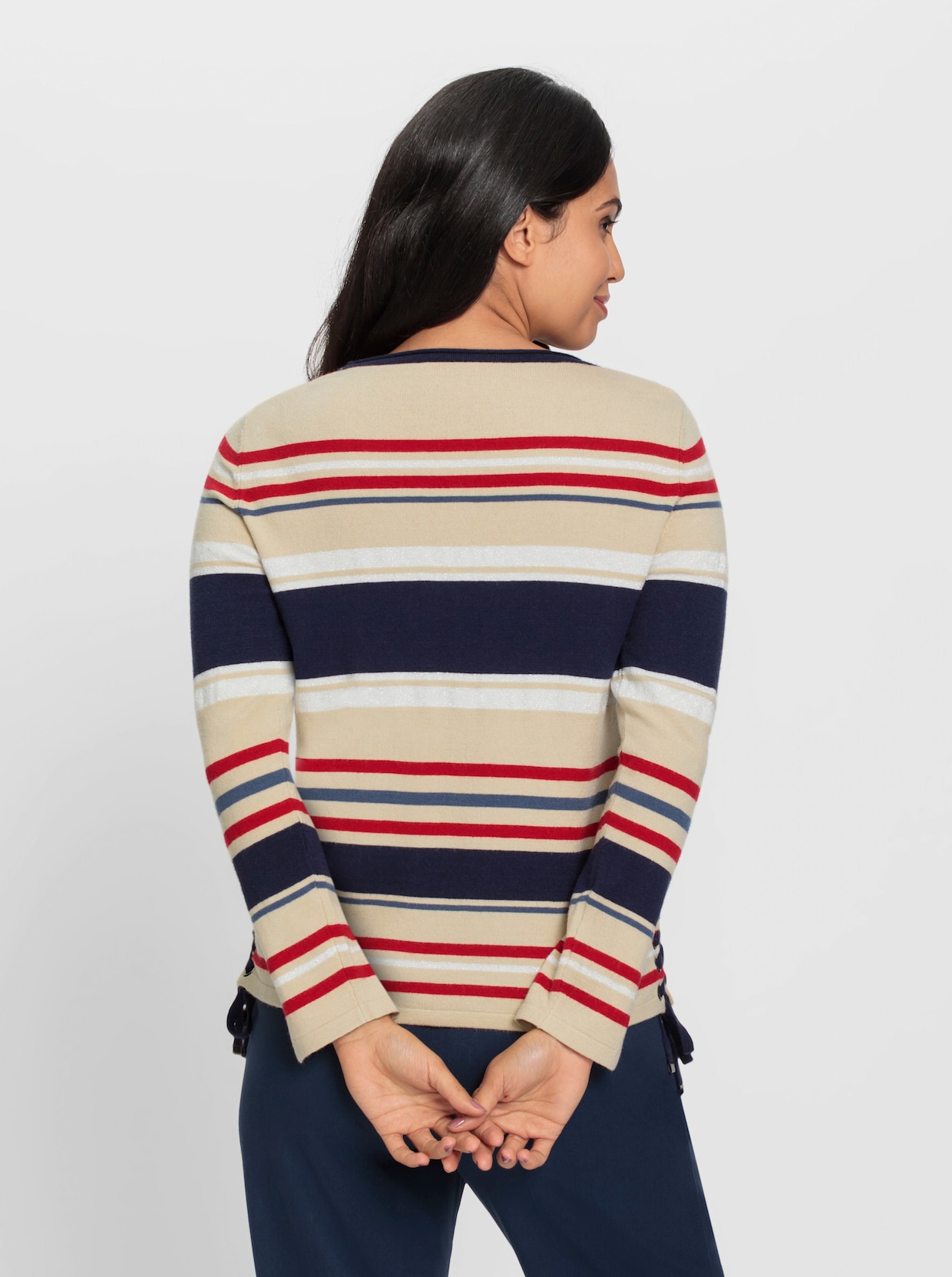 Pullover met lange mouwen - zand/marine gestreept