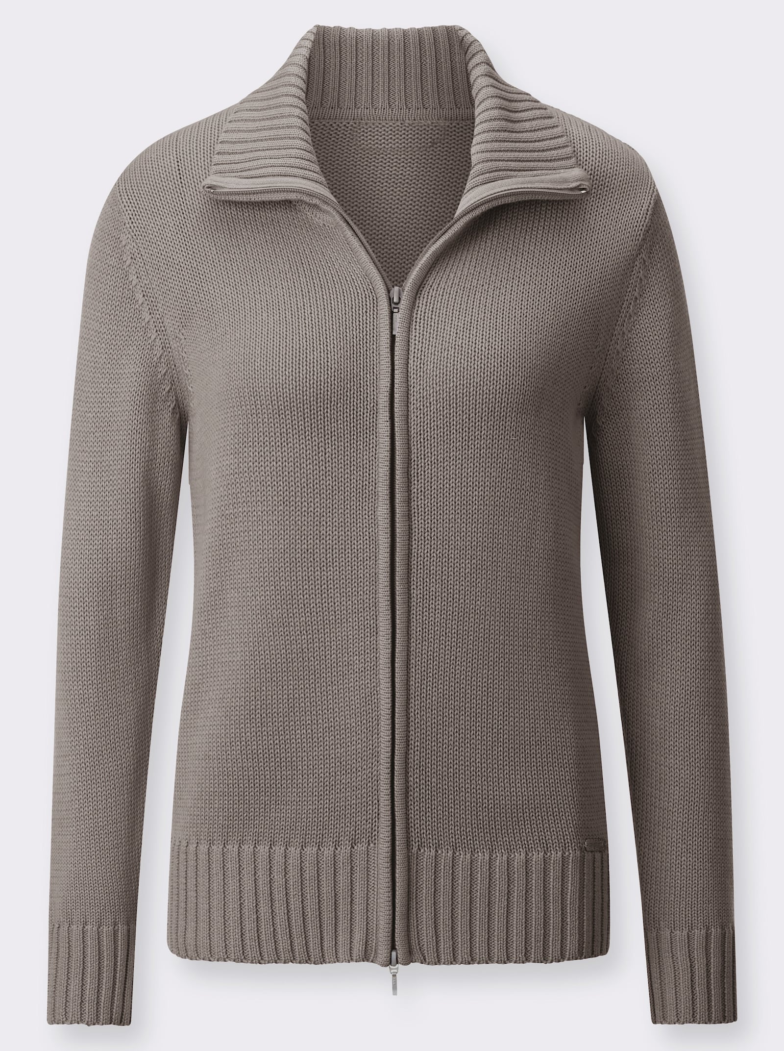 Strickjacke mit 2-Wege-Reißverschluss - taupe-meliert