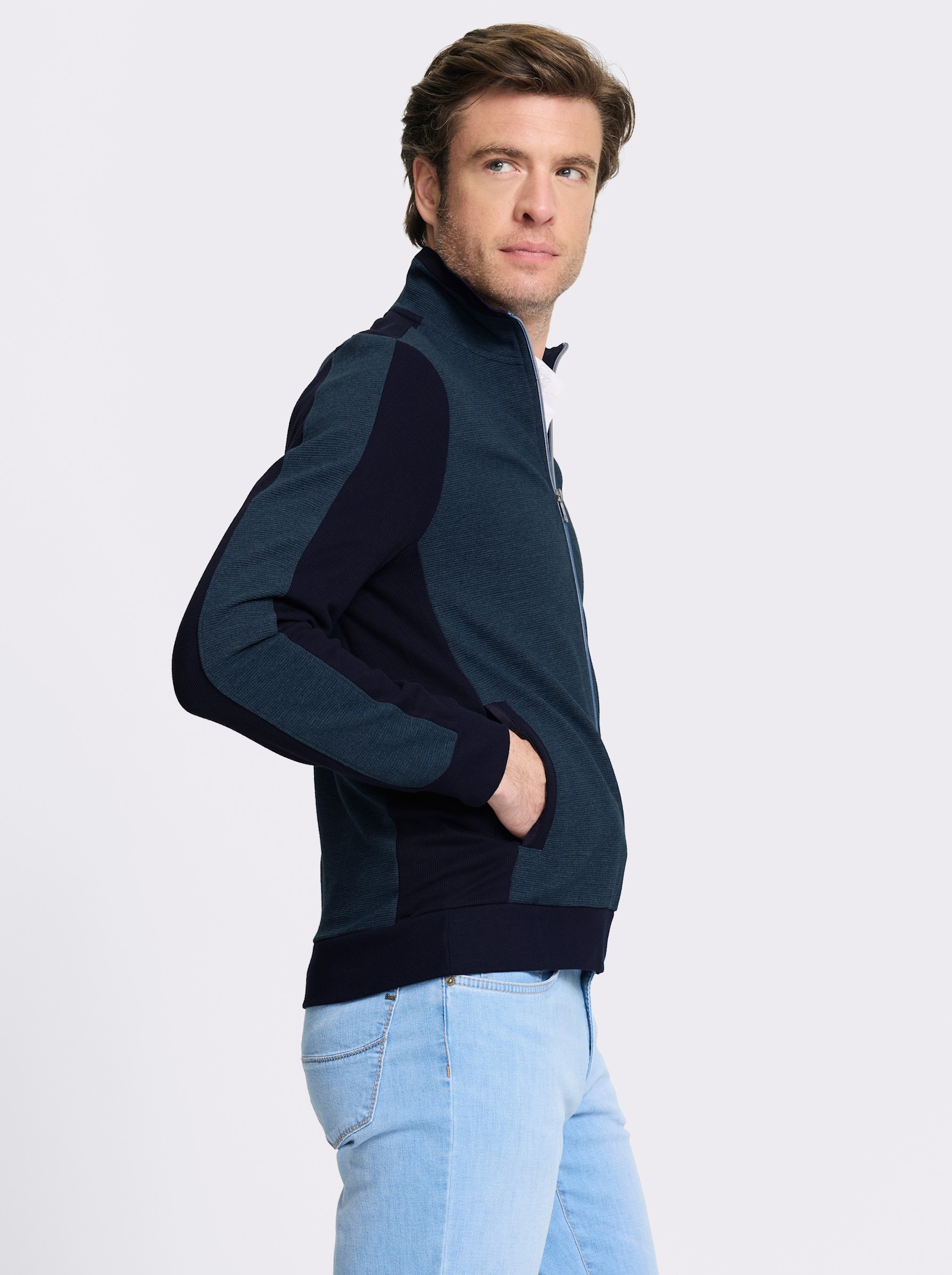 Marco Donati Sweatjacke mit seitlichen Taschen - dunkelblau-meliert