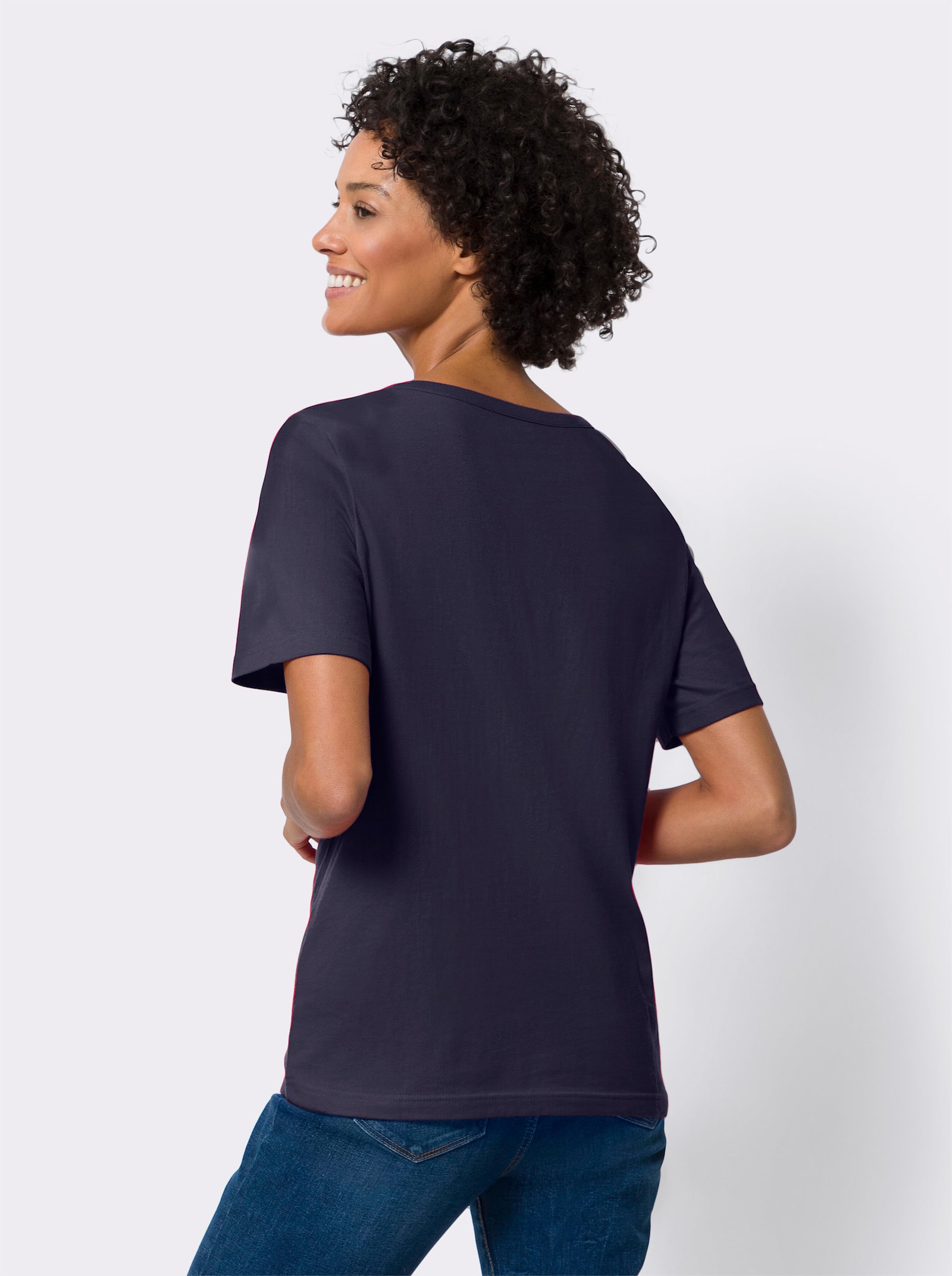 Kurzarmshirt mit Kontrast-Paspelierung - marine