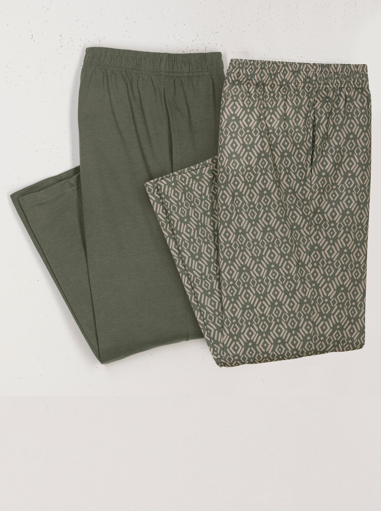 Bekväm byxa med hel resårlinning - khaki + khaki, med tryck