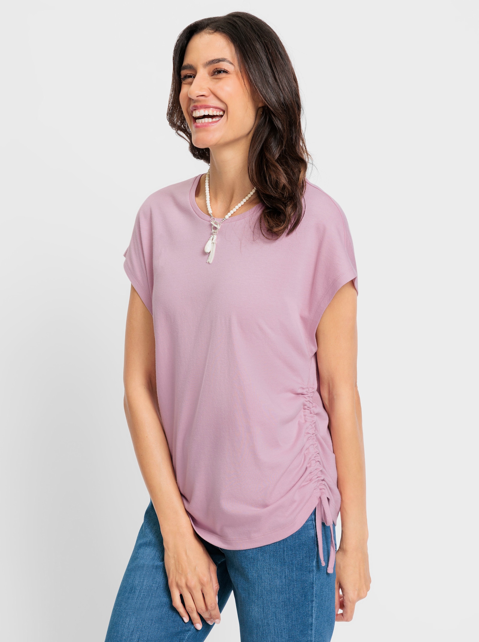 Shirt met ronde hals, opzij te rimpelen - roze