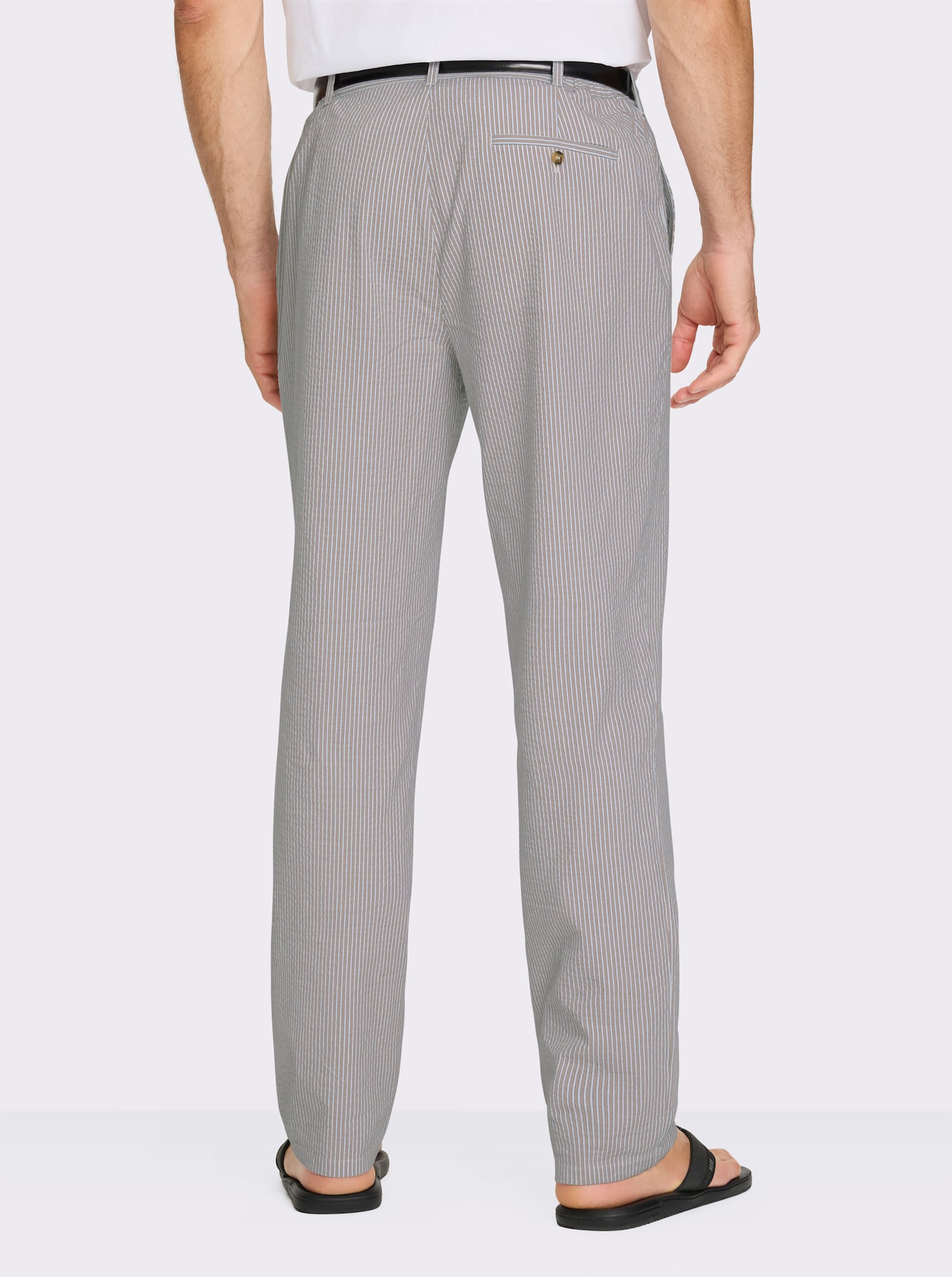 Marco Donati Broek van seersucker - sesam gestreept