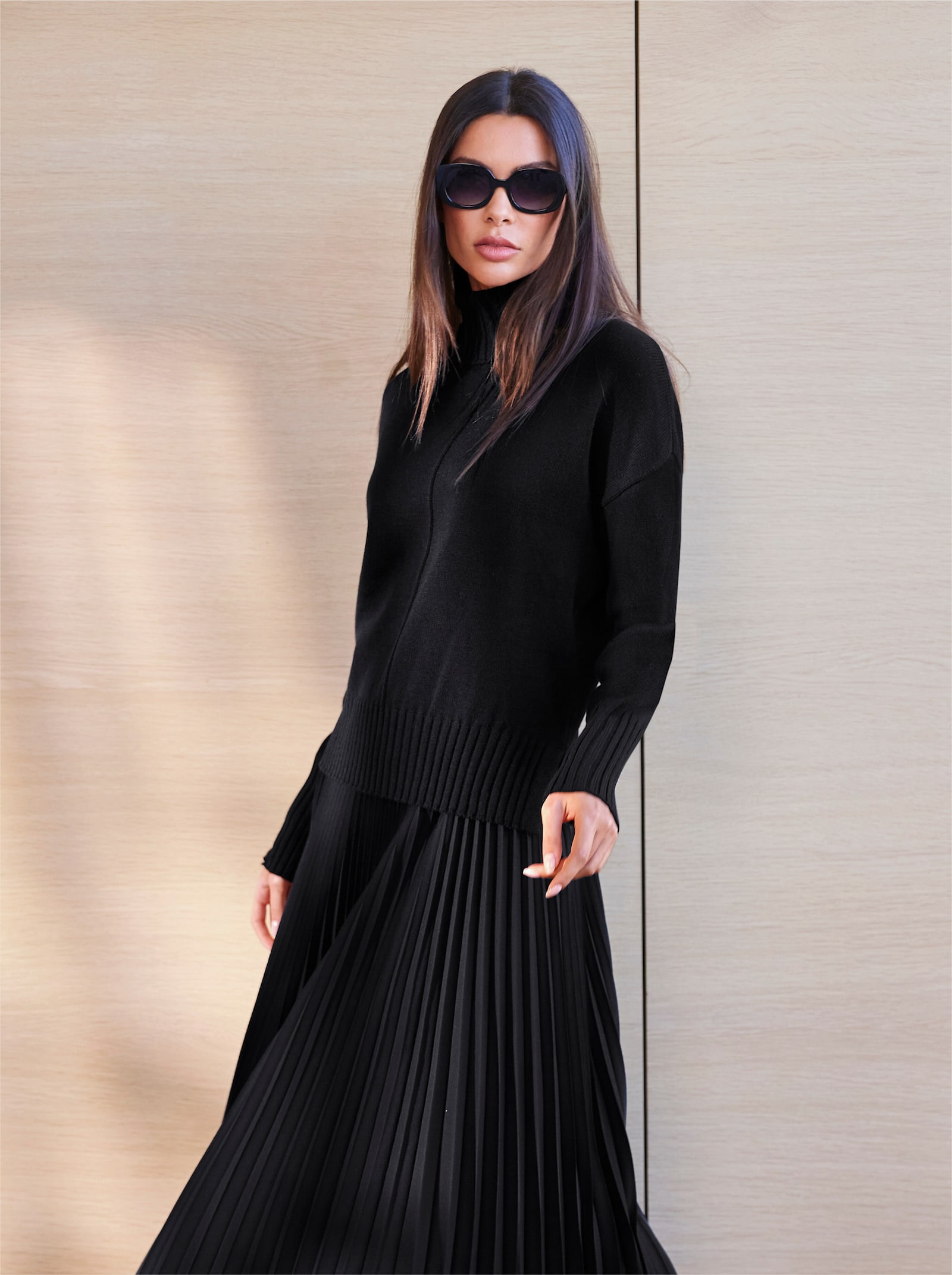 heine Rollkragenpullover mit Mittelnaht - schwarz