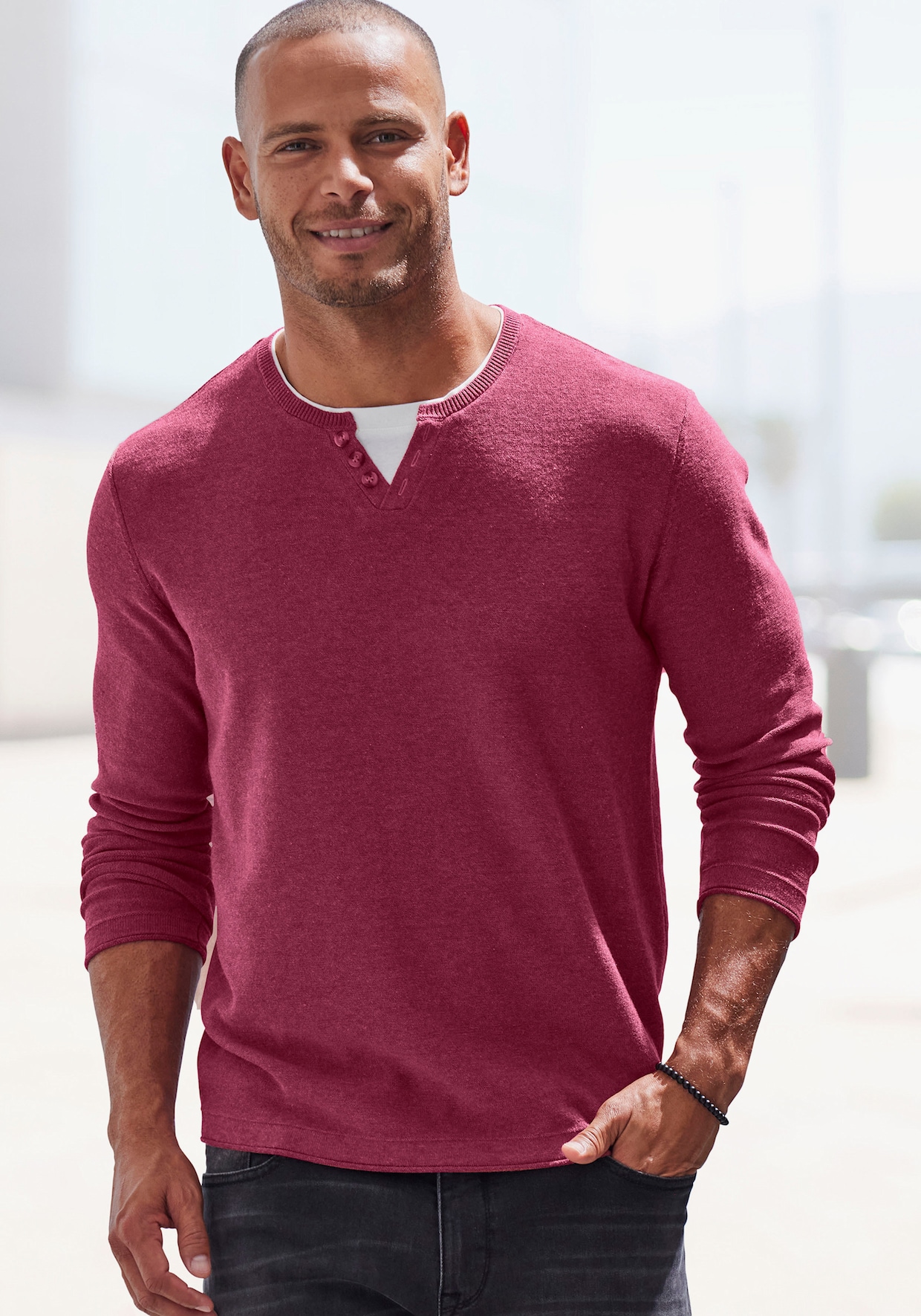 H.I.S Gebreide pullover - rood gemêleerd