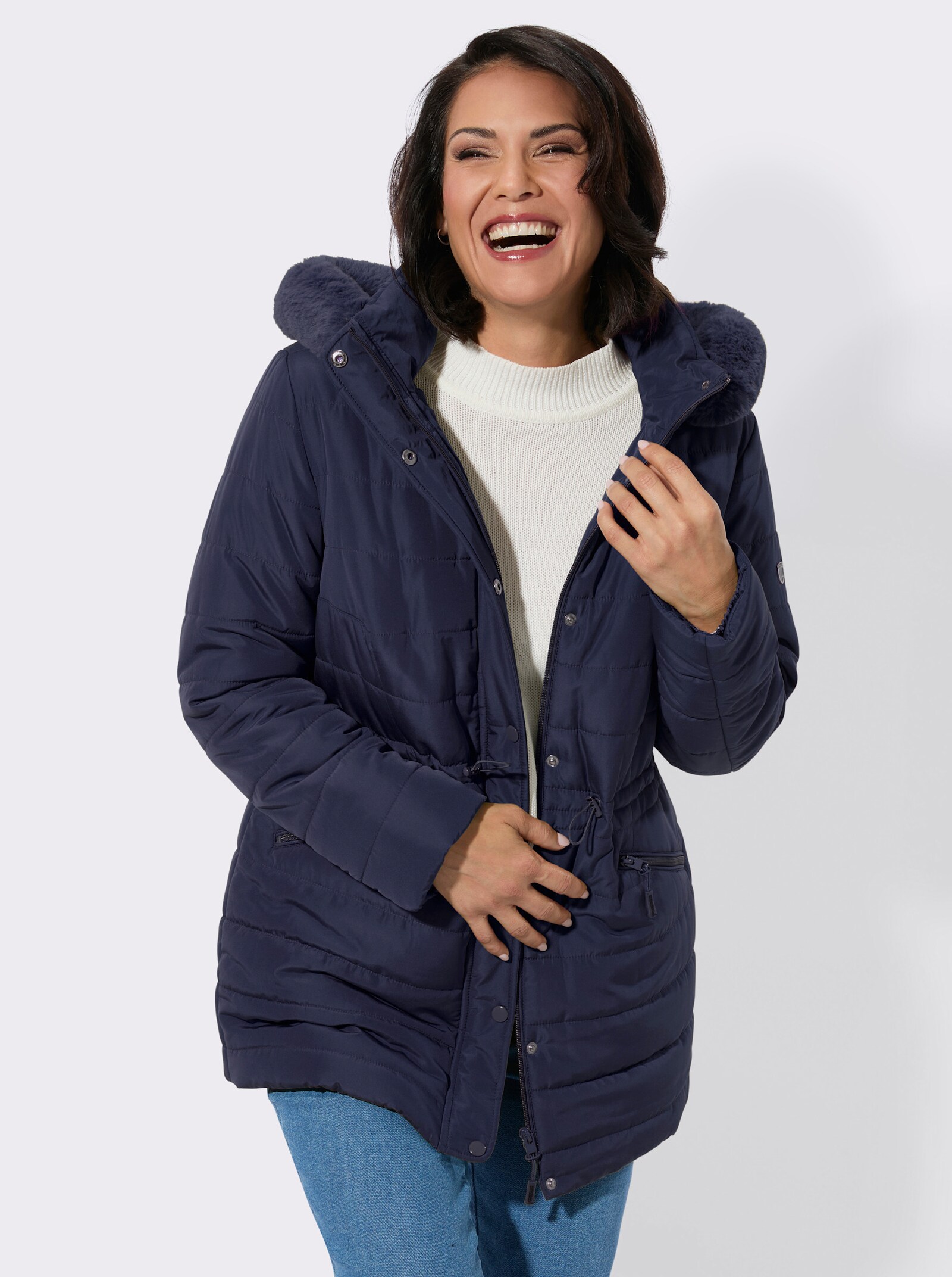 Steppjacke mit verdecktem Reißverschluss - marine