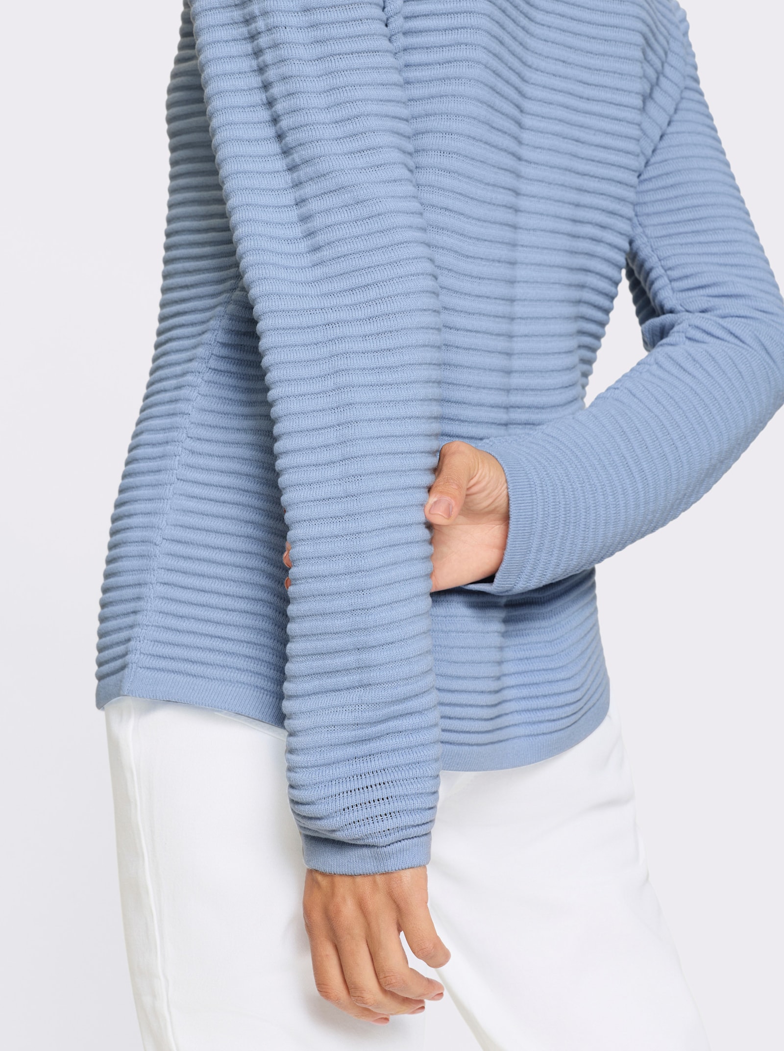 Langarm-Pullover in Rippen-Optik - bleu