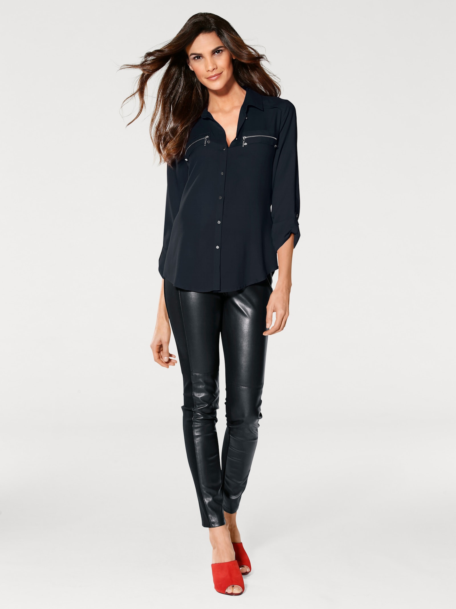 heine Langarm-Bluse mit Zierreissverschlüssen - marine