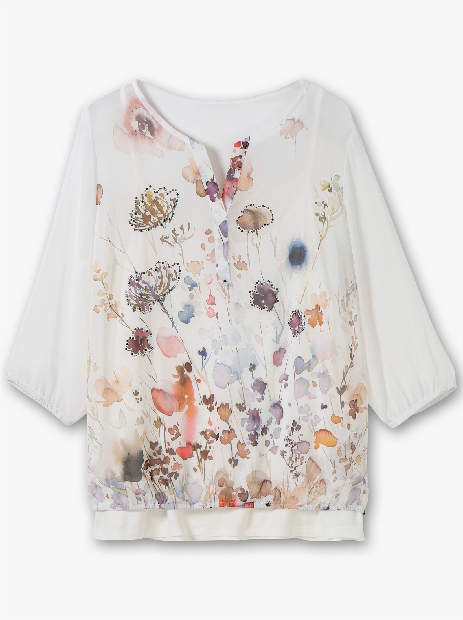 Schlupfbluse mit Spaghetti-Top - ecru-bedruckt