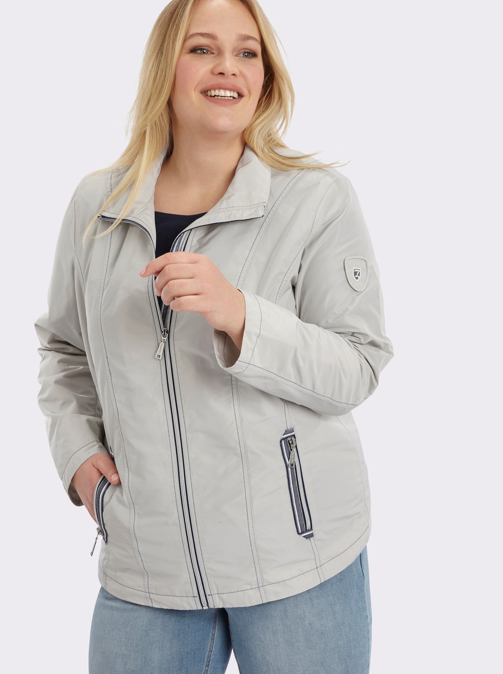 Übergangsjacke mit kontrastfarbigen Ziernähten - stein