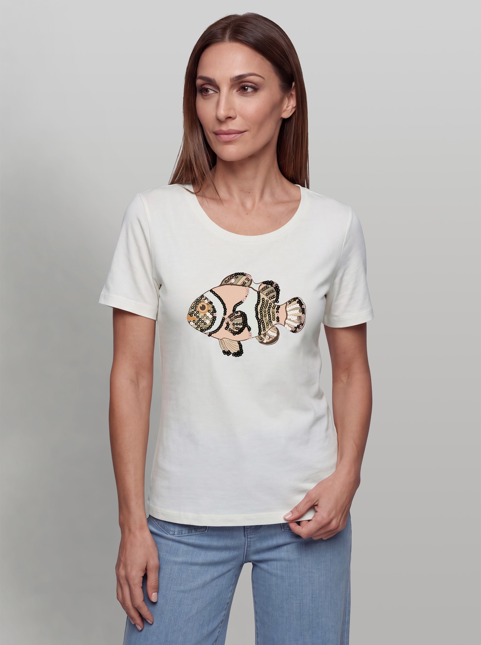 heine Kurzarmshirt mit Pailletten - ecru
