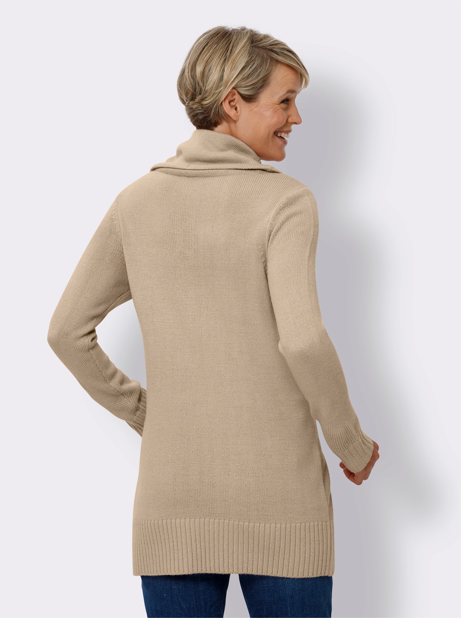 Longpullover mit aufgesetzten Taschen - beige