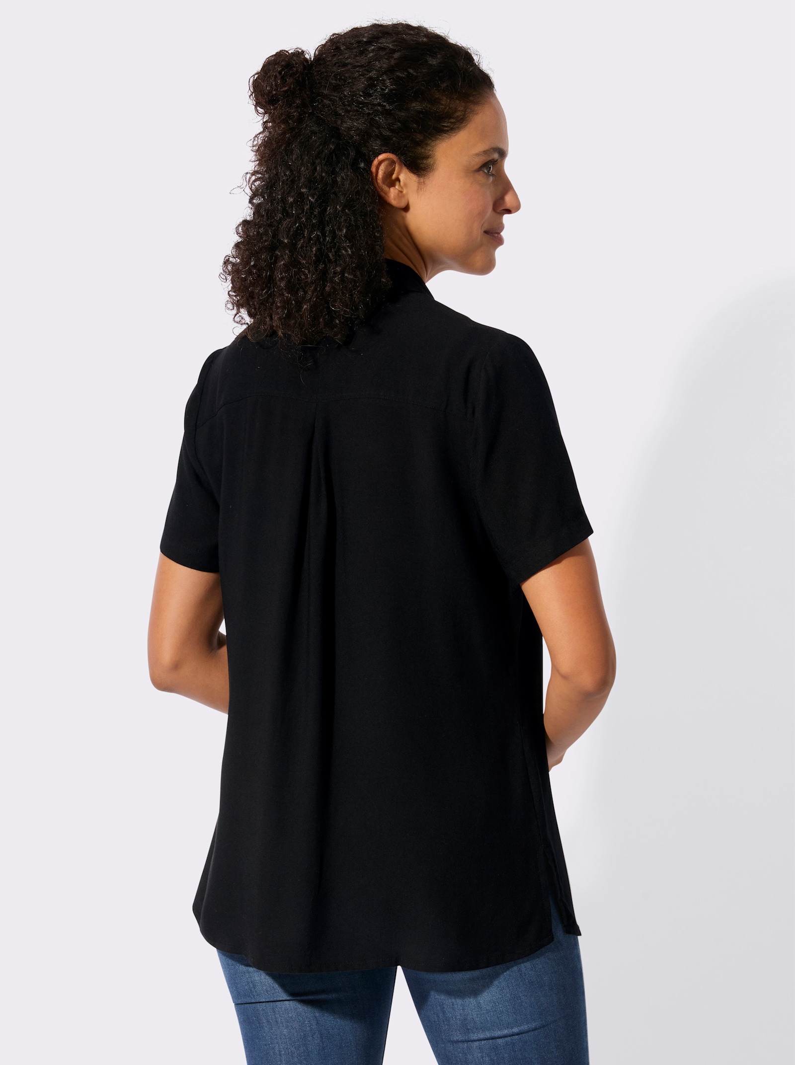 Longbluse mit langen Seitenschlitzen - schwarz