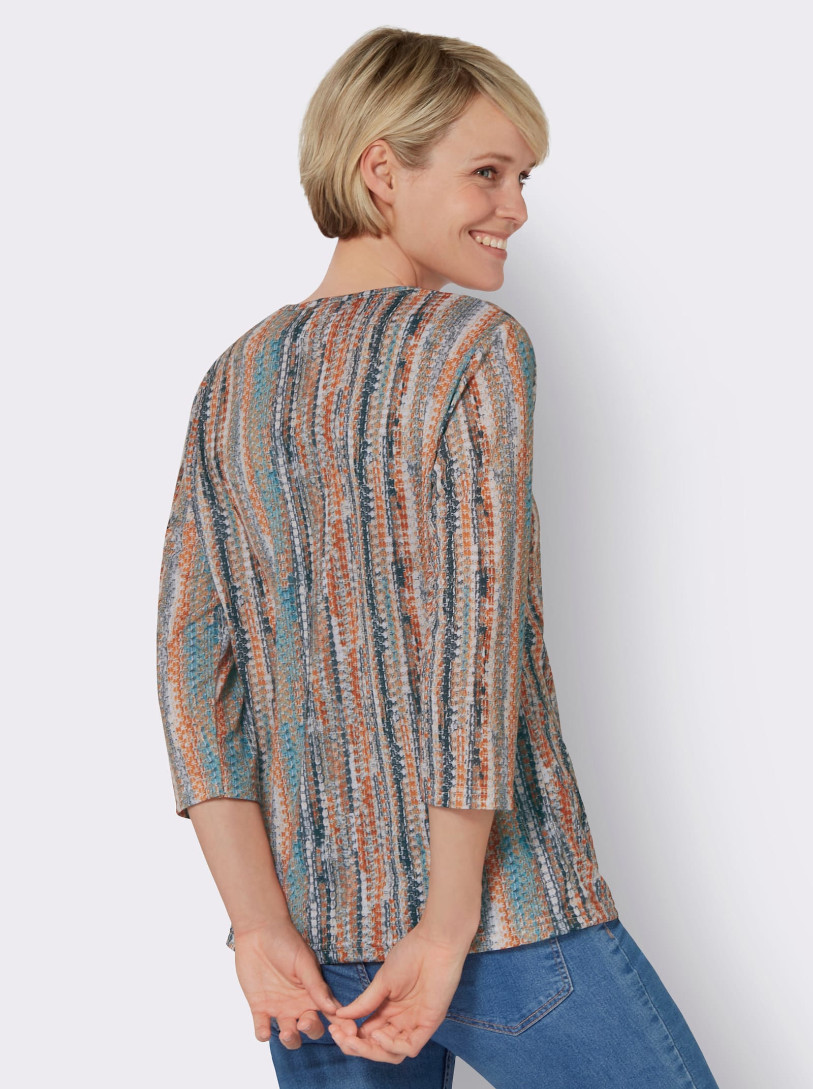 Shirt met 3/4-mouwen van strijkvrij materiaal - oranje/oceaan bedrukt