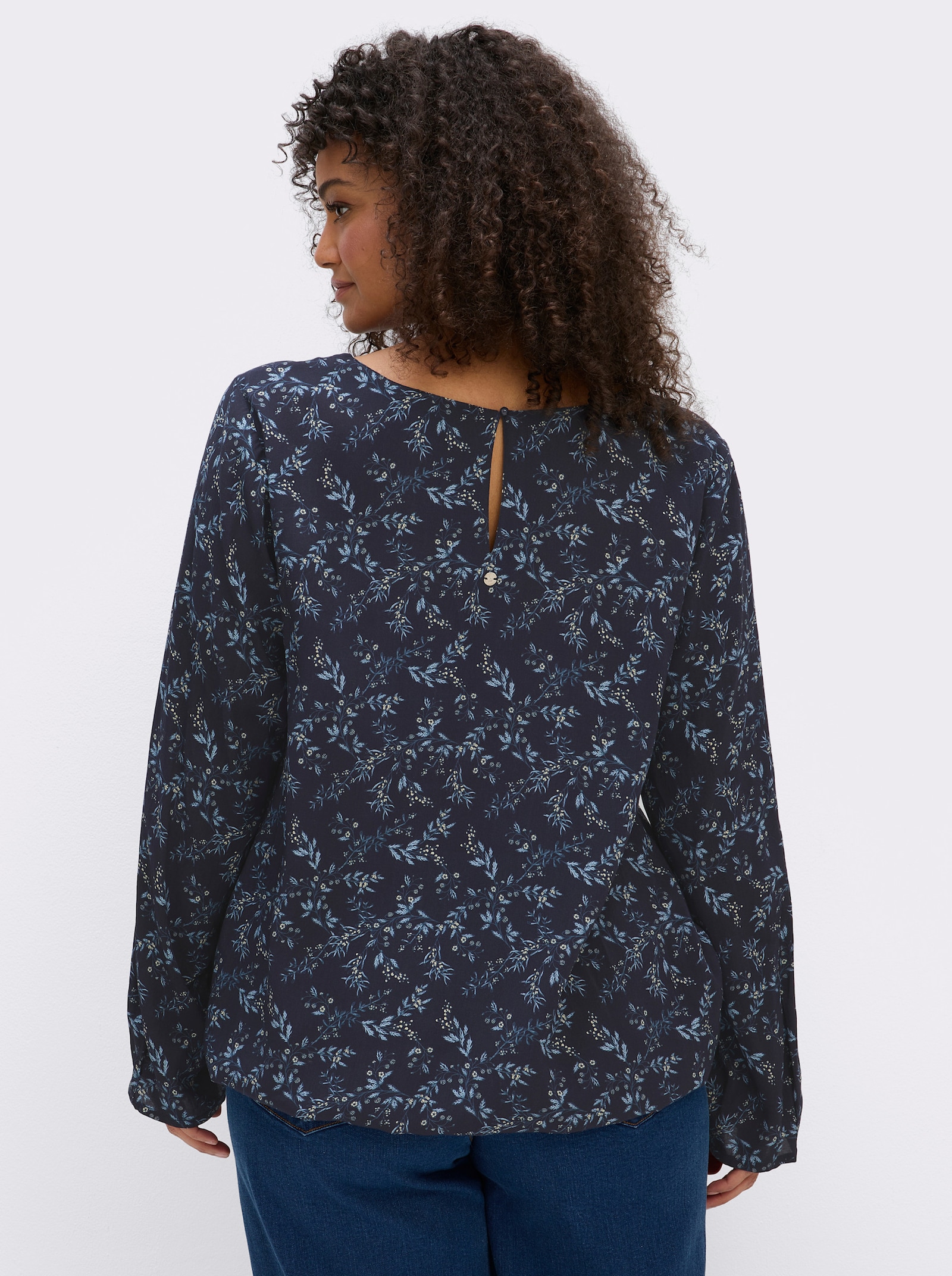 sheego Tunika mit Blumenprint und Gummizugsaum - tiefblau-eisblau-bedruckt