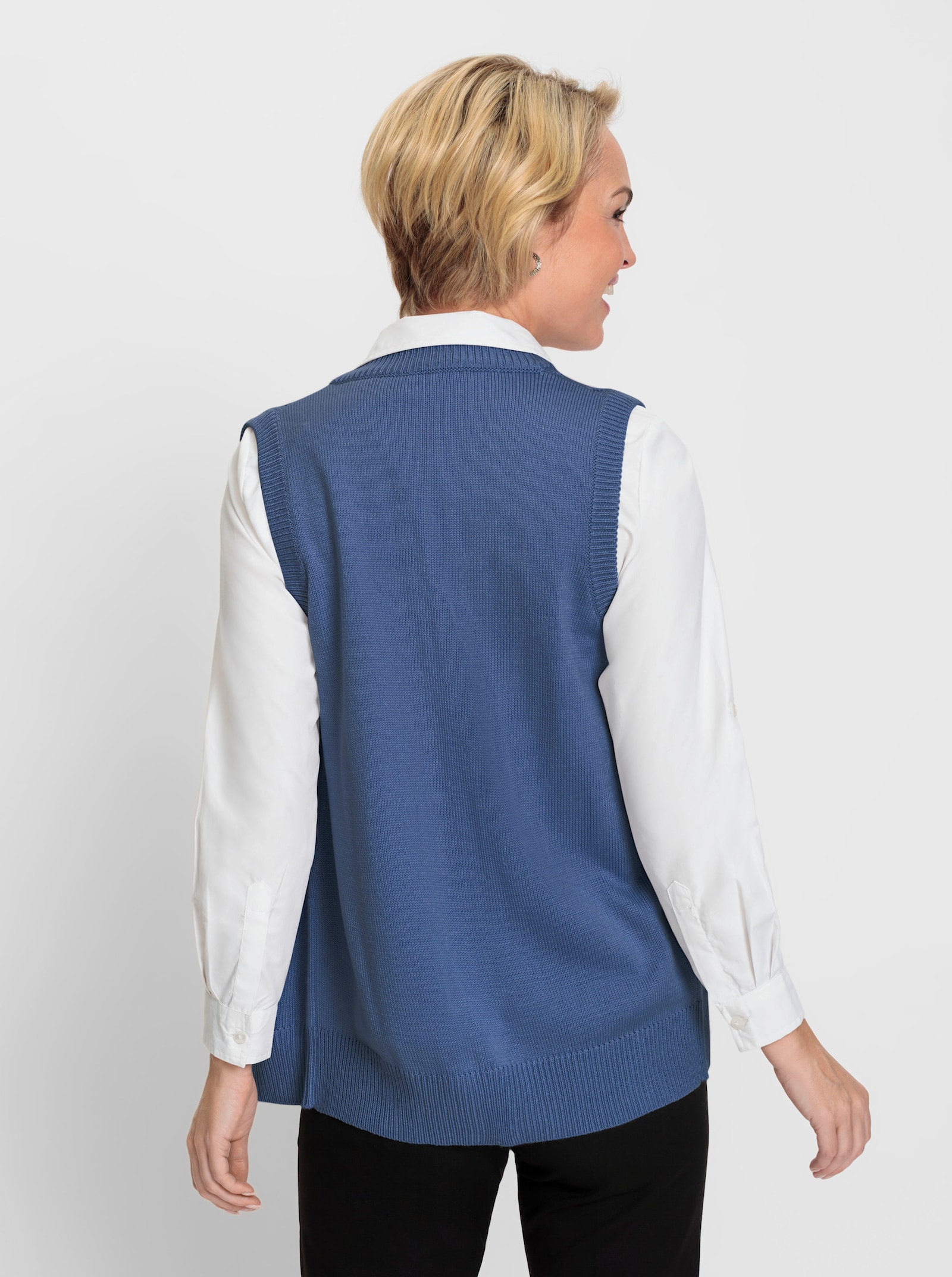 Strickweste mit Zierperlen - jeansblau