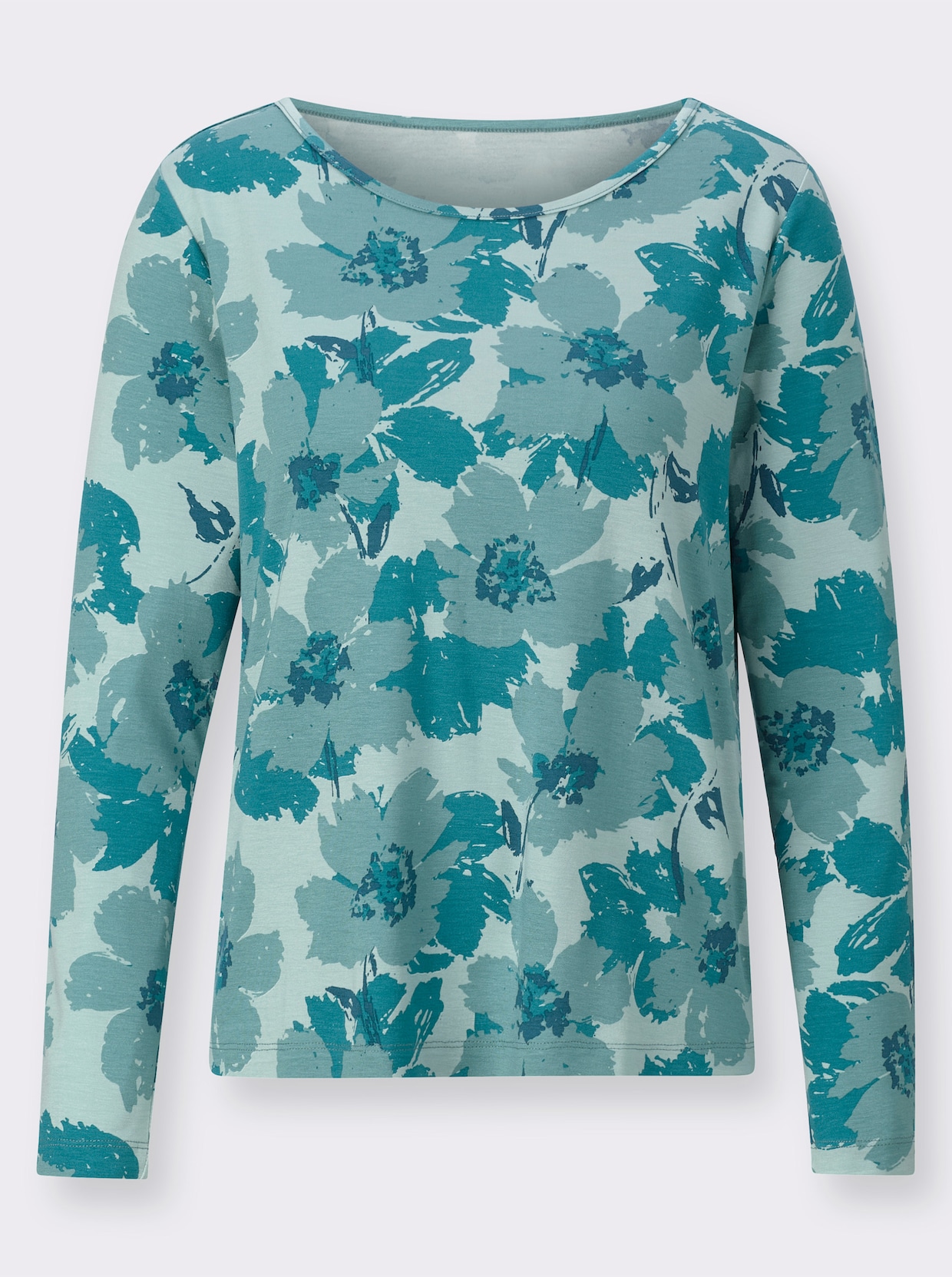 Langarmshirt - mint-aquapetrol-bedruckt