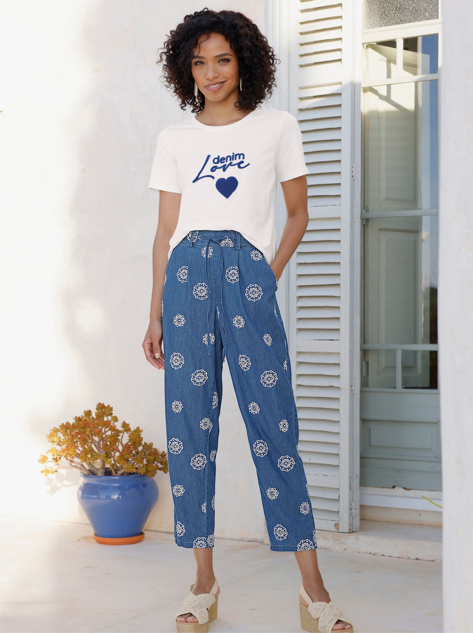 heine Schlupfjeans mit rückwärtigem Dehnbund - blue-bleached