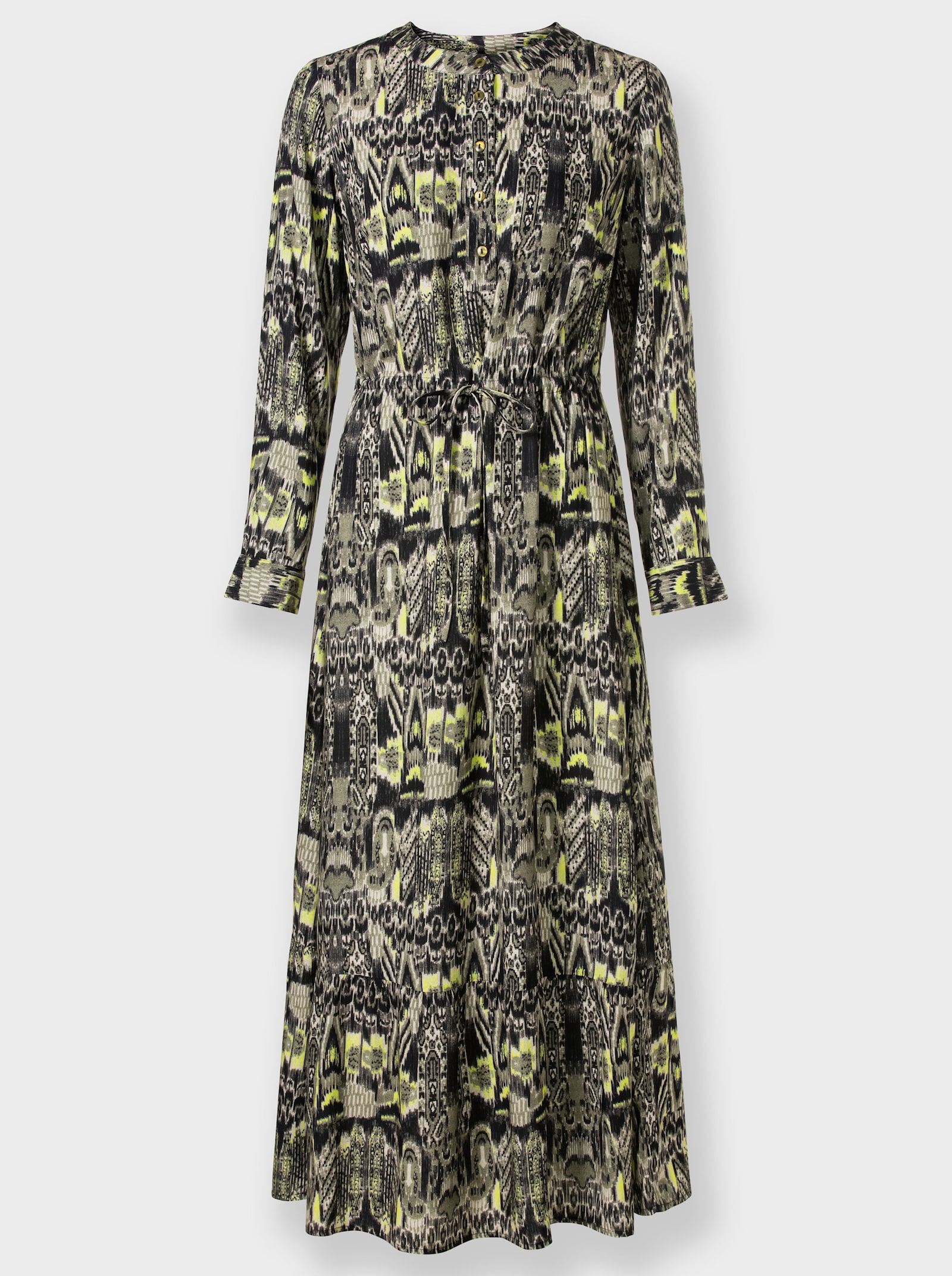 heine Druckkleid mit Tunnelzug auf Taillenhöhe - khaki-schwarz-bedruckt