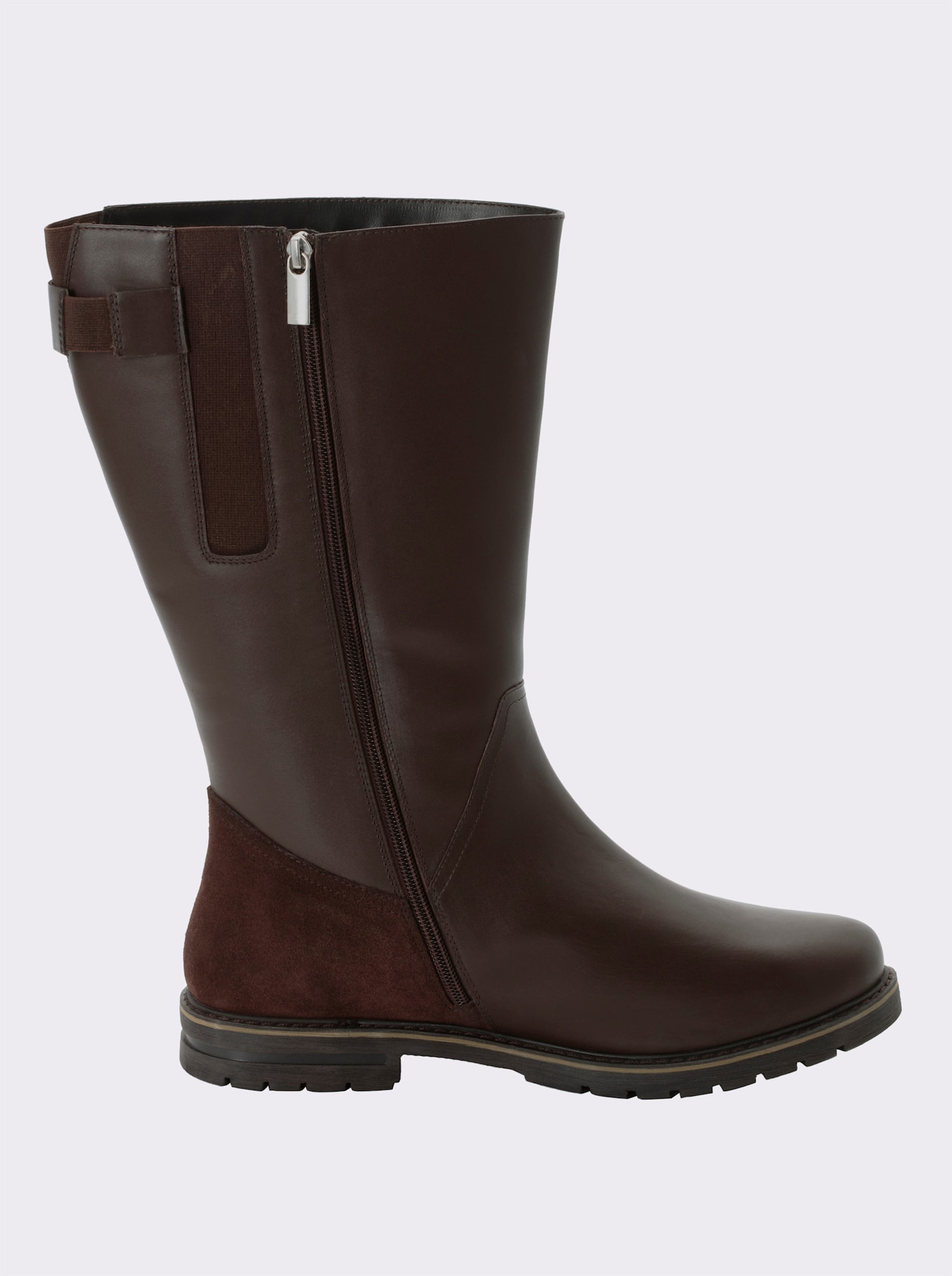 sheego Wijde laars van rundersuède - chocolade